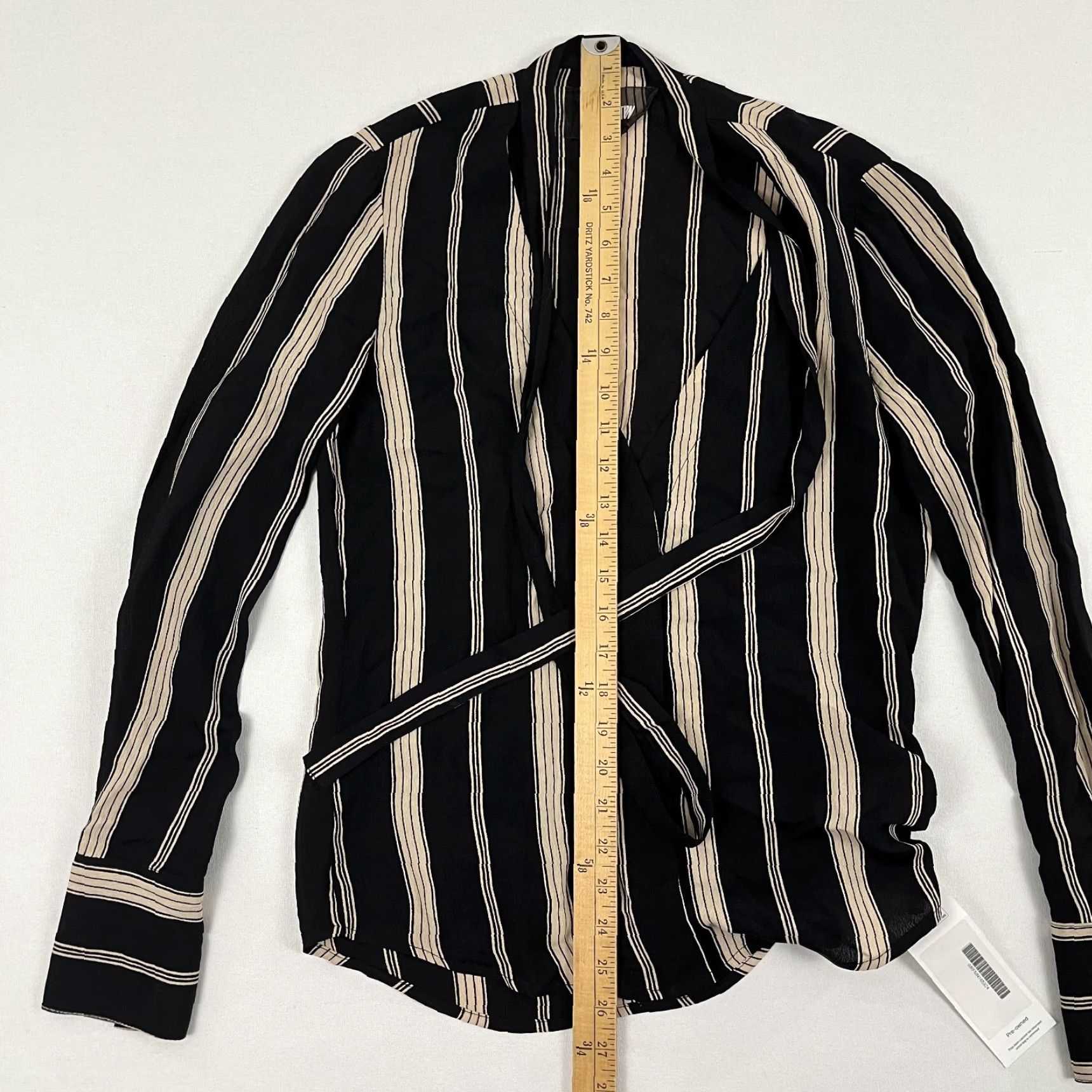 Reformation Reformation Blouse Shirt Womens XS Black Striped Tie Front Viscose Career Office Size XS / US 0-2 / IT 36-38 - 4 Thumbnail
