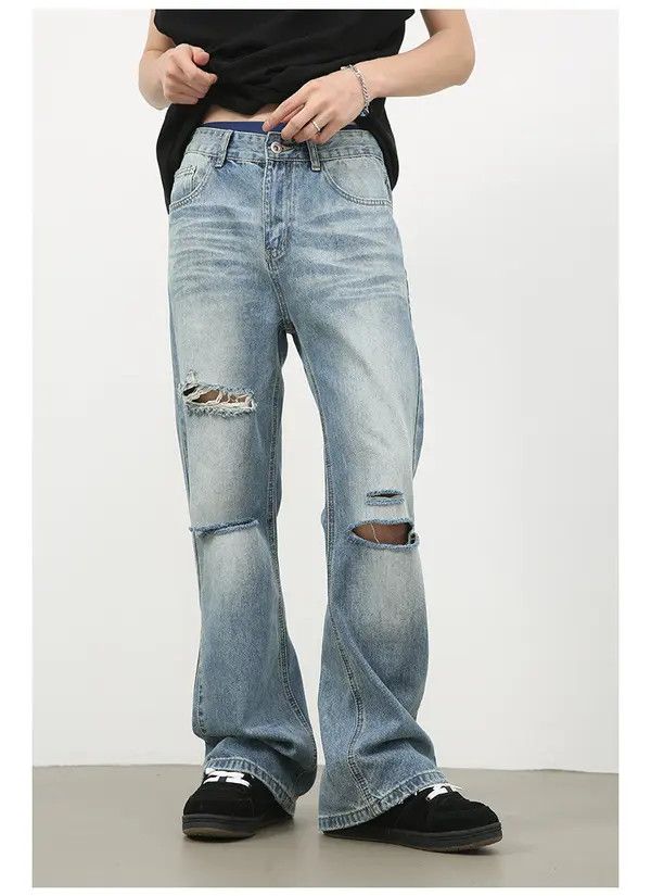 Japanese Brand Ripped washed high street men's loose straight bootcut jeans Size US 32 / EU 48 - 1 Thumbnail