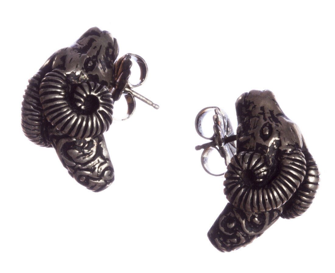 Designer Sterling Ram Head Earrings with Antique Finish Alberto Juan Size ONE SIZE - 1 Thumbnail