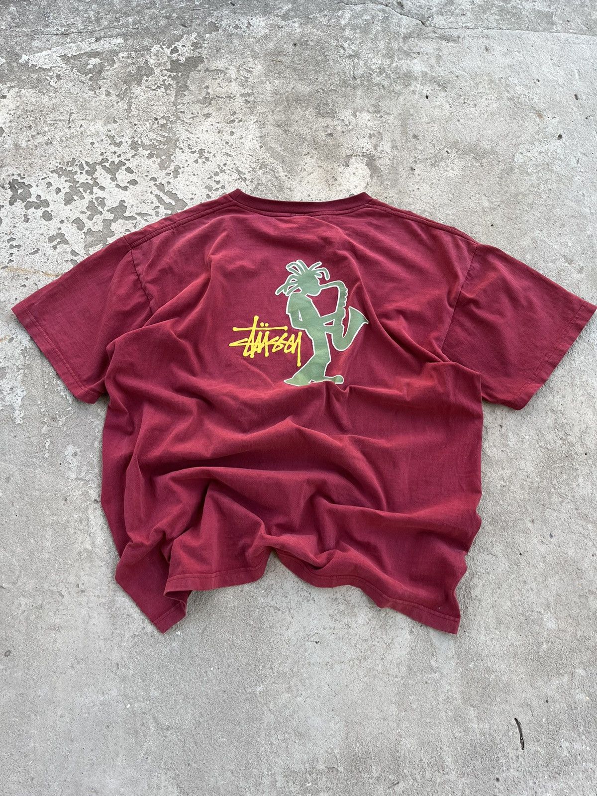 Stussy × Vintage Stussy Vintage Big Logo Saxophone Jazz Man Distressed T shirt Size US L / EU 52-54 / 3 - 1 Thumbnail