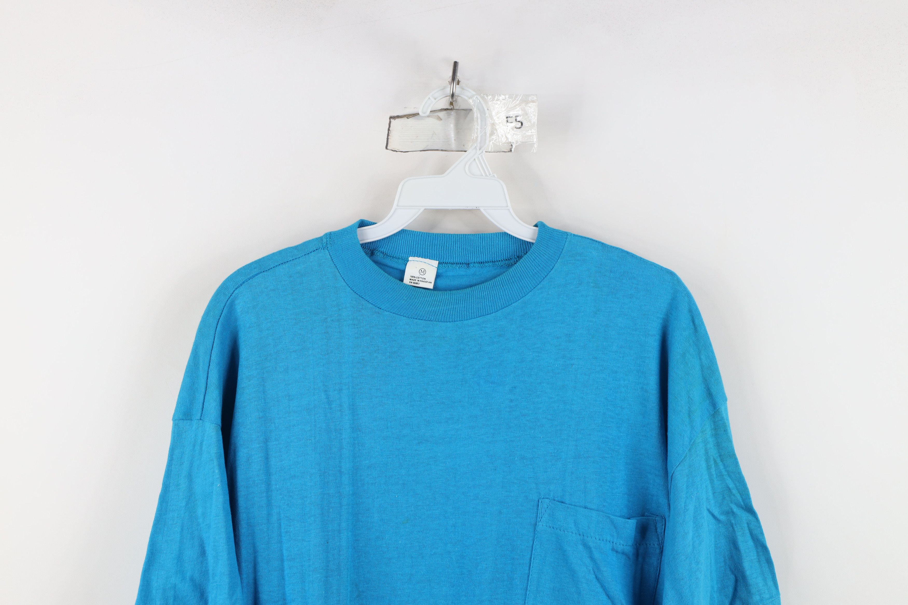 Vintage Vintage 90s Streetwear Distressed Blank Pocket T-Shirt Blue Size US M / EU 48-50 / 2 - 2 Thumbnail