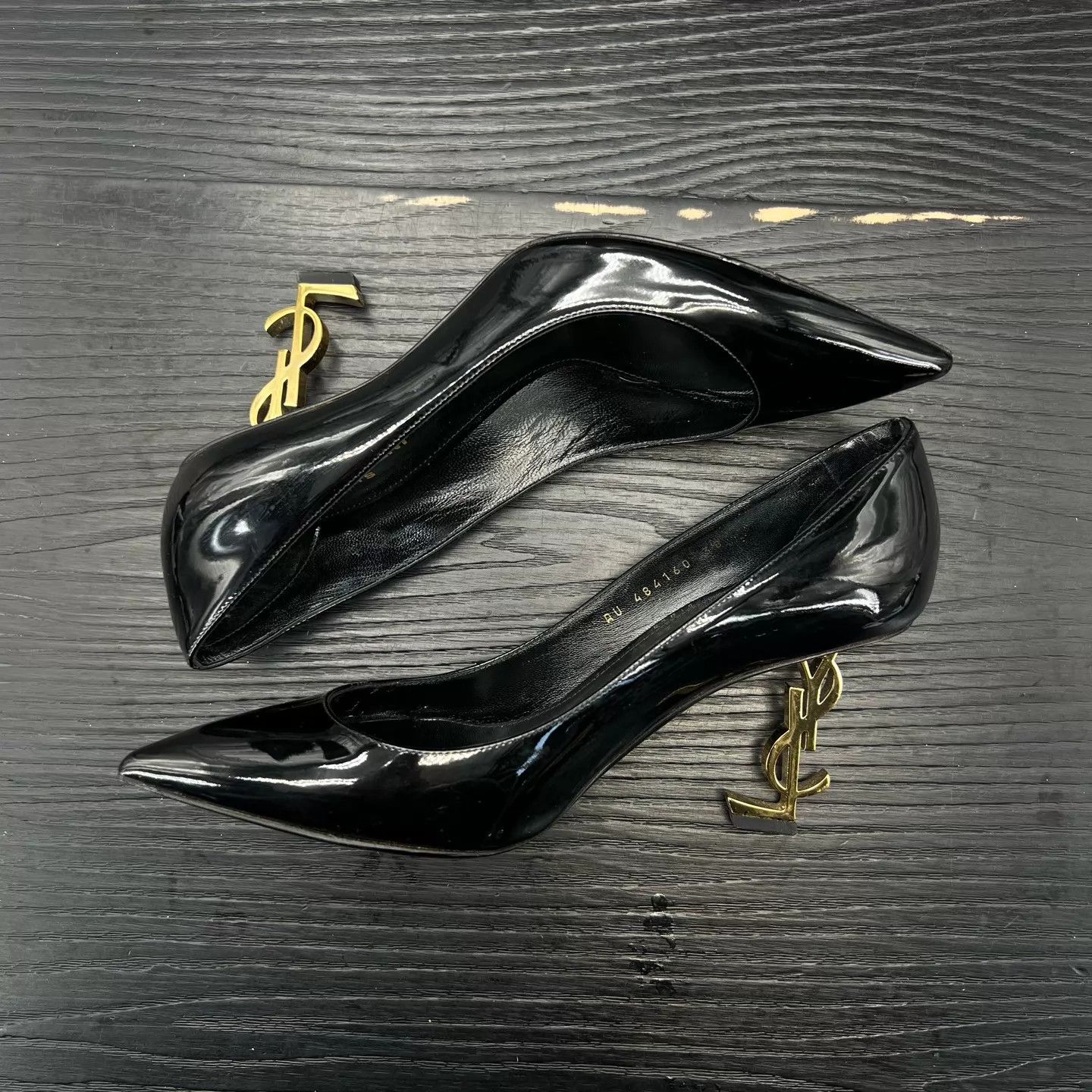 Yves Saint Laurent YSL Opyum Black Gold Heeled Pumps 38 Size US 7.5 / IT 37.5 - 4 Thumbnail