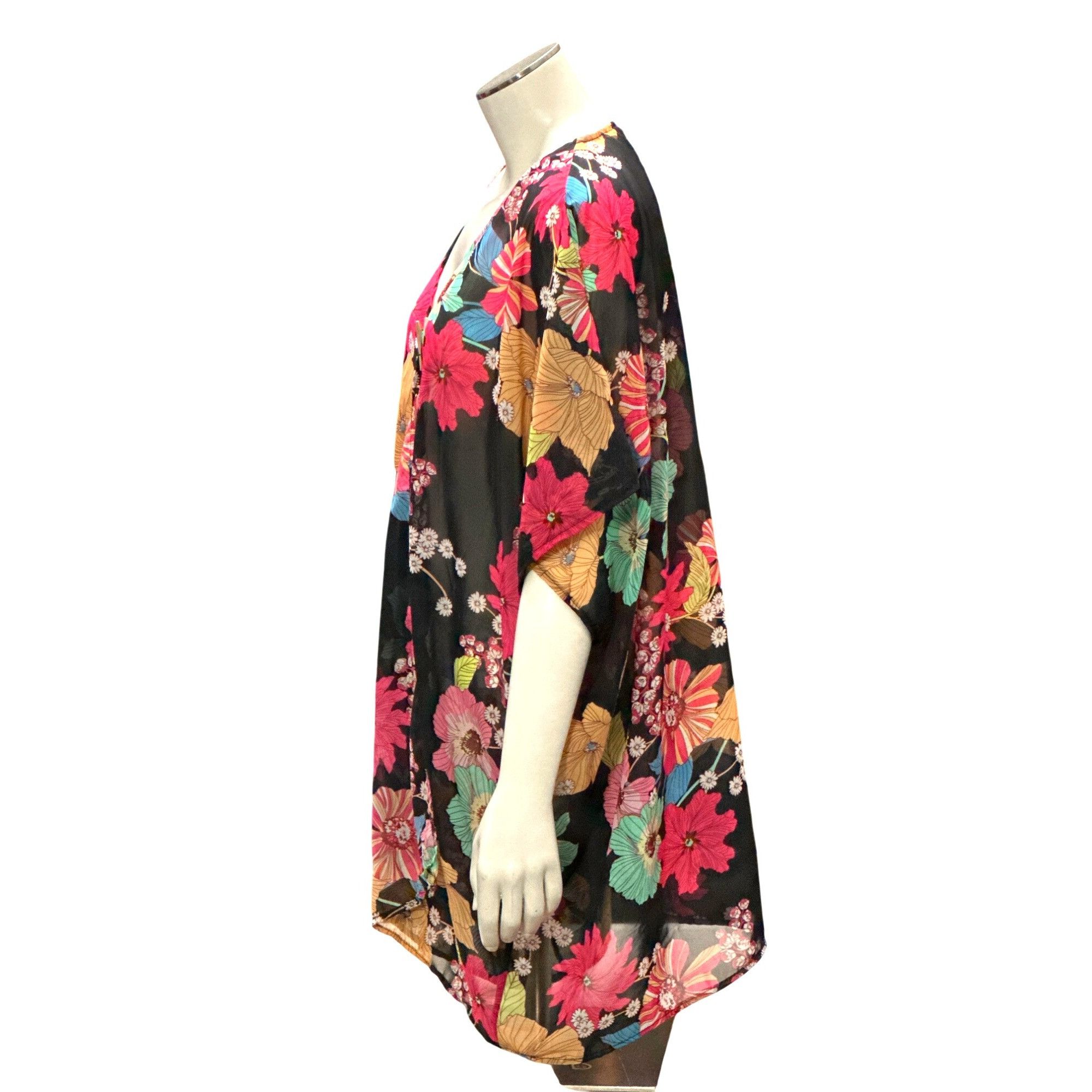 Other CCC Floral Sheer Black Print Tunic Cover Up V Neck Dolman Sl Size ONE SIZE - 2 Thumbnail
