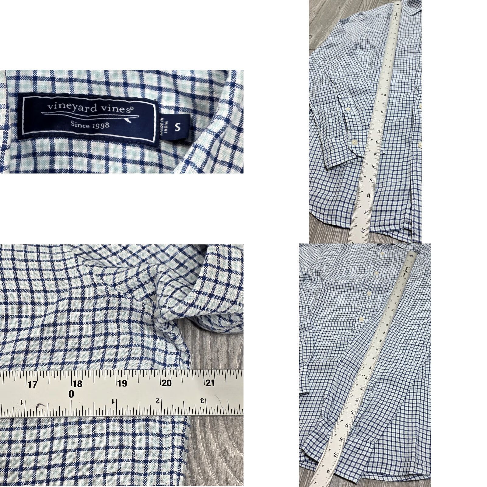 Vineyard Vines Vineyard Vines Button-Up Shirt Mens S Long Sleeve Tattersall Plaid Linen Blue White Shirt Size US S / EU 44-46 / 1 - 8 Thumbnail