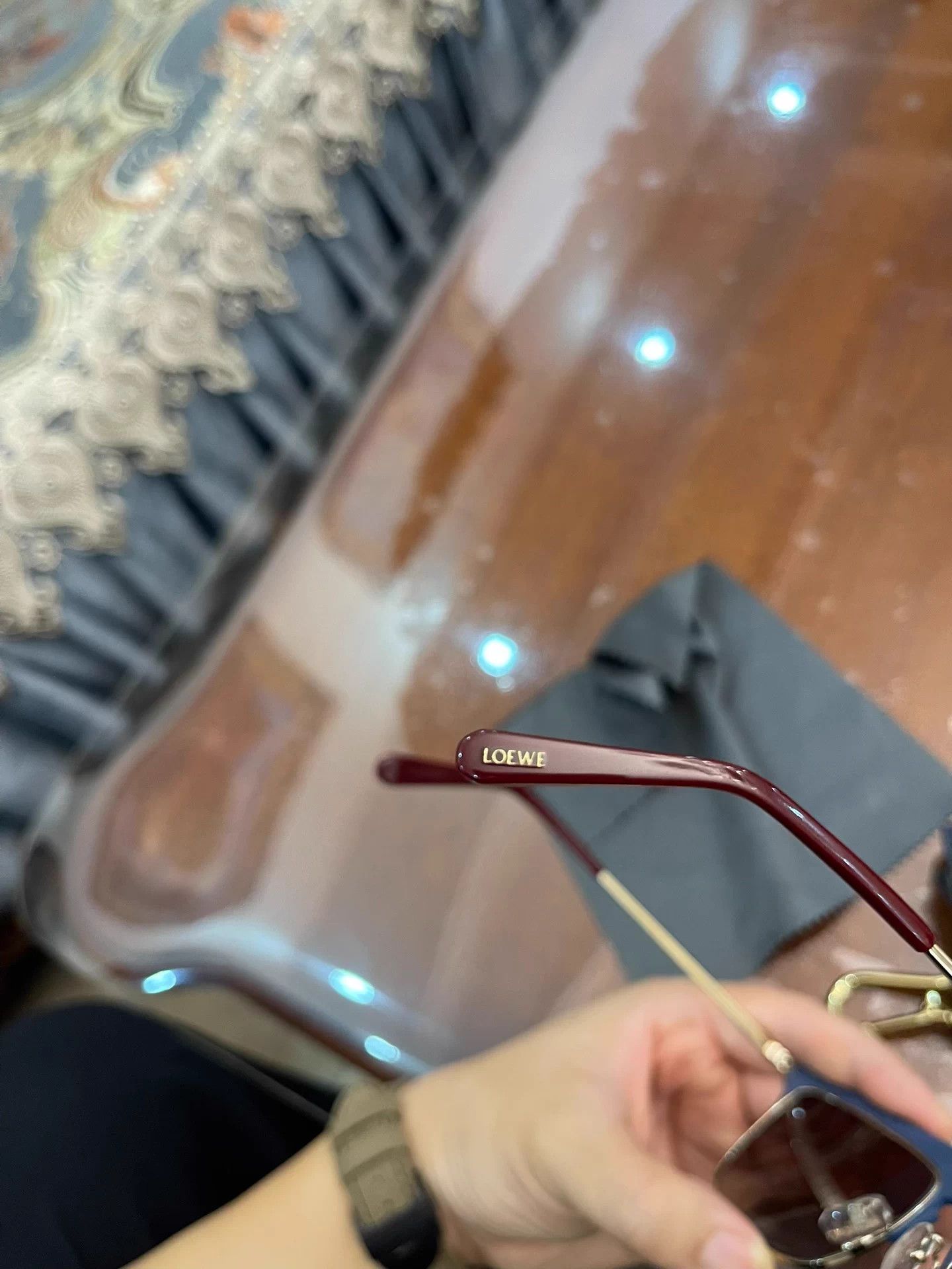 Loewe LOEWE Burgundy Lens Blue Leather Frame Sunglasses Size ONE SIZE - 8 Thumbnail