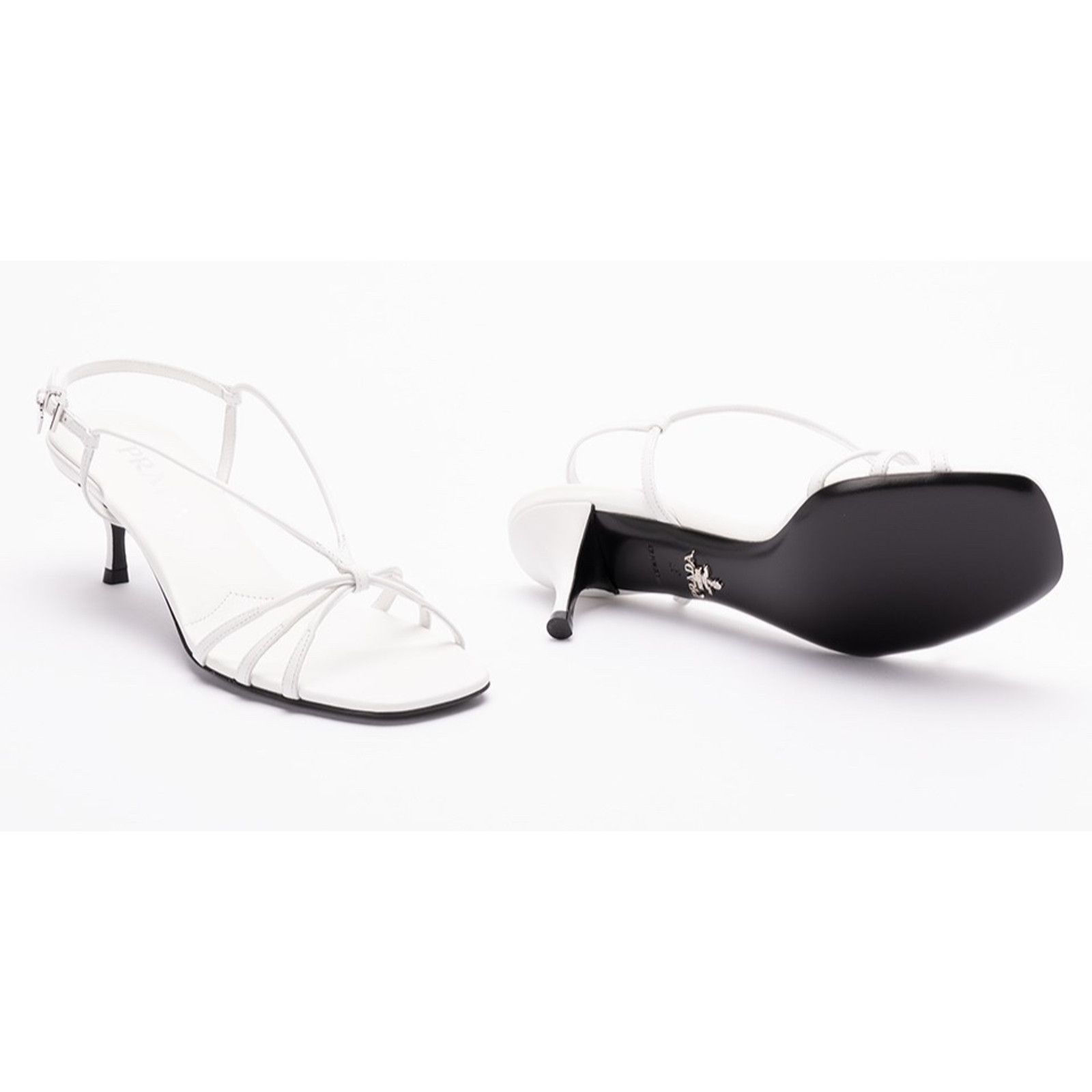 Prada Prada White Leather Strappy Kitten Heel Sandal Mule 40 Size US 10 / IT 40 - 12 Thumbnail
