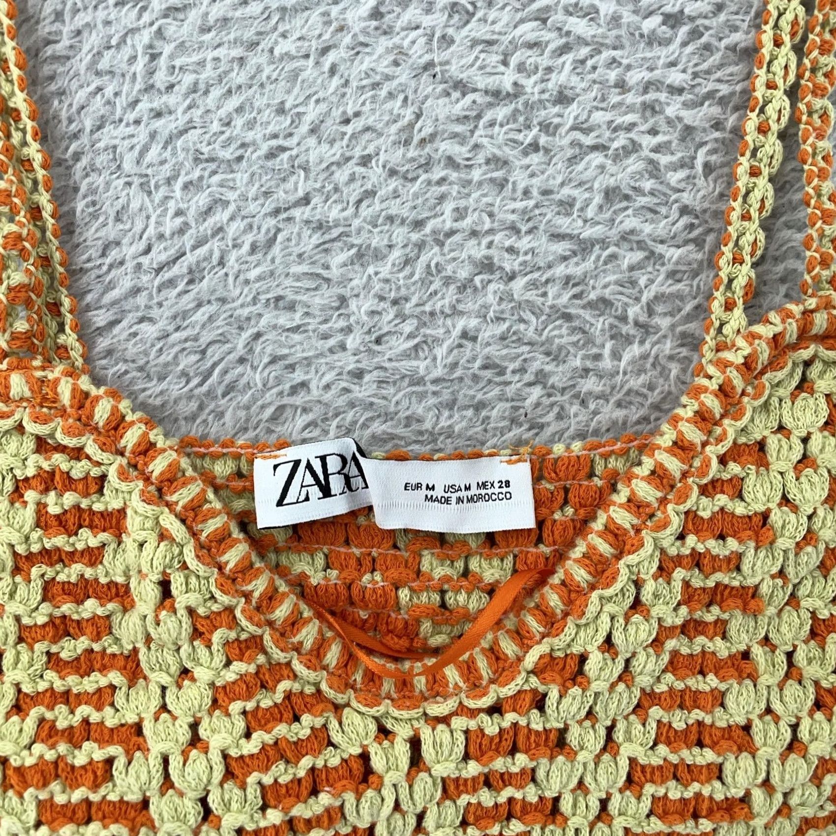 Zara Zara Crochet Crop Top Women's M Orange Cream Knit Strappy Cami V Neck Boho Camisole Tank Size M / US 6-8 / IT 42-44 - 5 Thumbnail