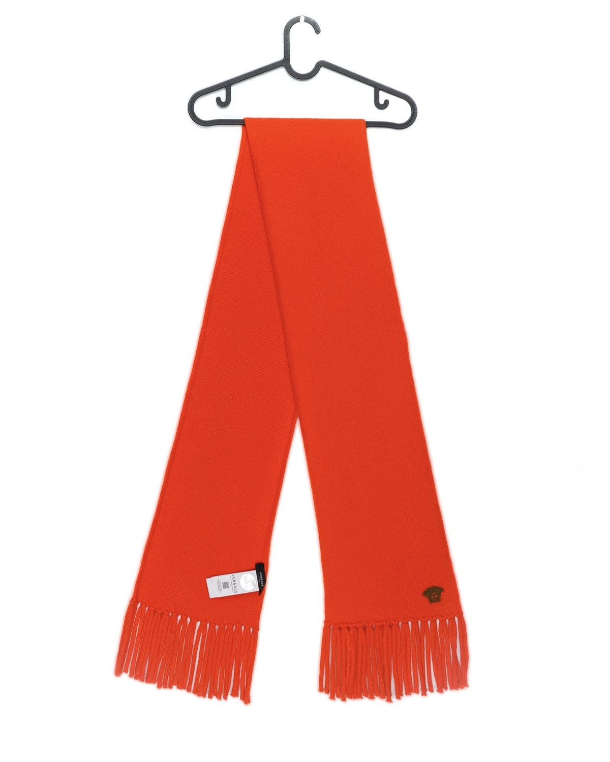 image of Versace Medusa Logo Cashmere Wool Orange Long Scarf, Men's