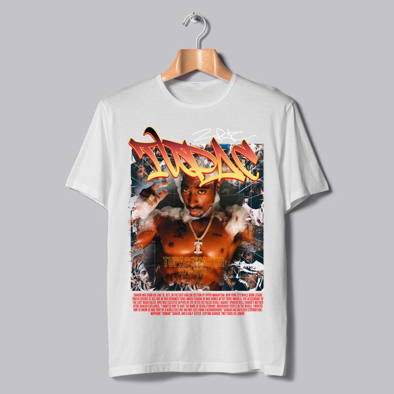 T-shirt gris délavé stonewashed effet vintage imprimé 2pac - Tupac