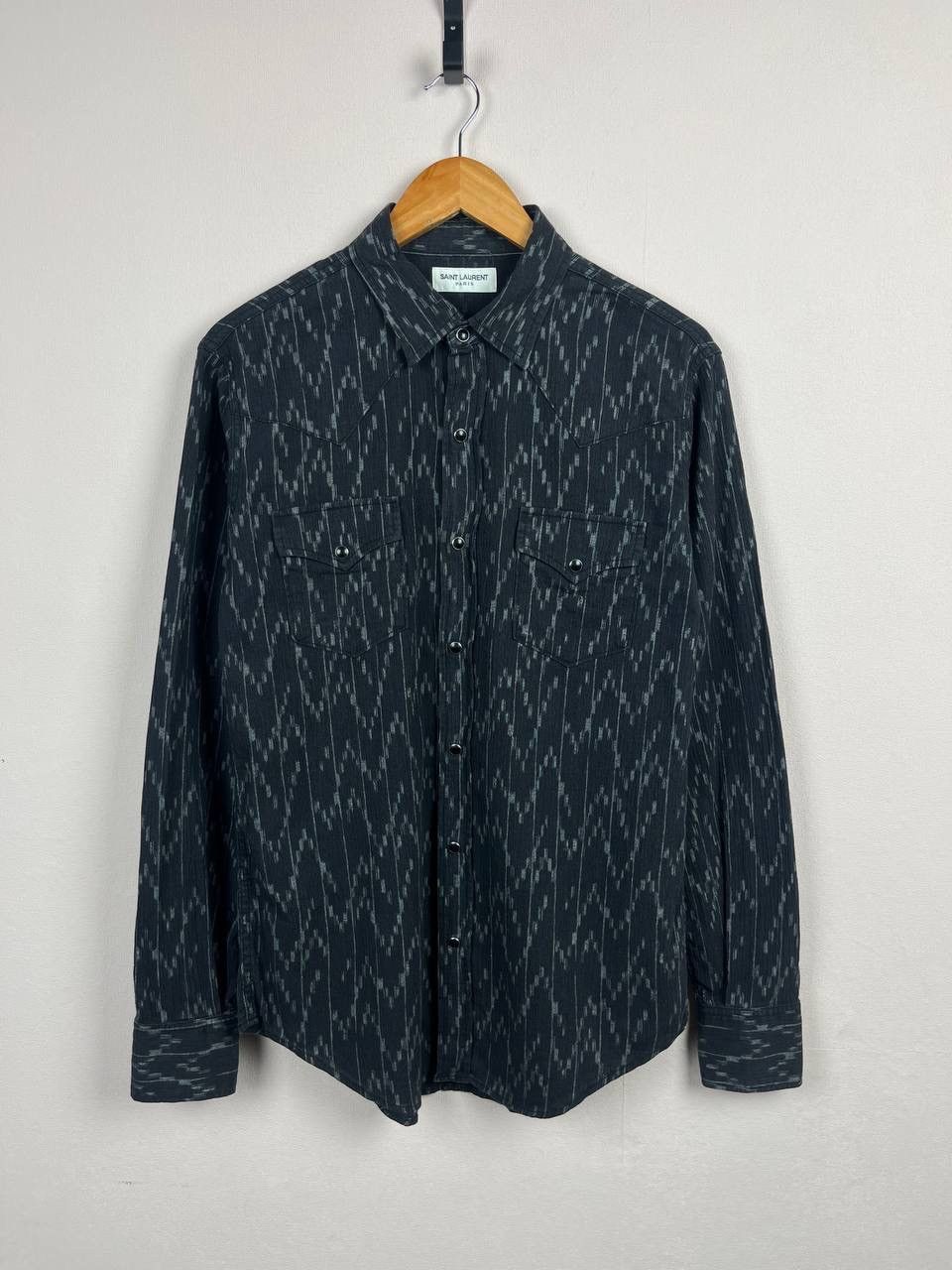 Saint Laurent Paris Saint Laurent Paris Black Gray Abstract Pattern Shirt Size US S / EU 44-46 / 1 - 1 Thumbnail