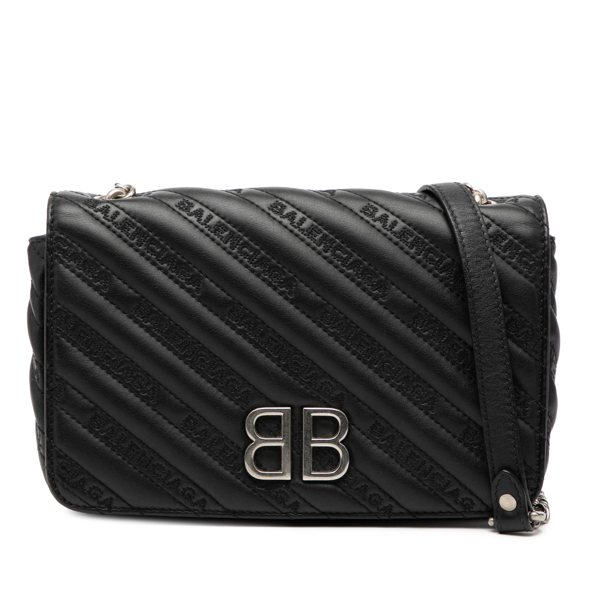 Balenciaga Balenciaga Embossed Leather Allover Logo BB Wallet on Chain Size ONE SIZE - 1 Thumbnail