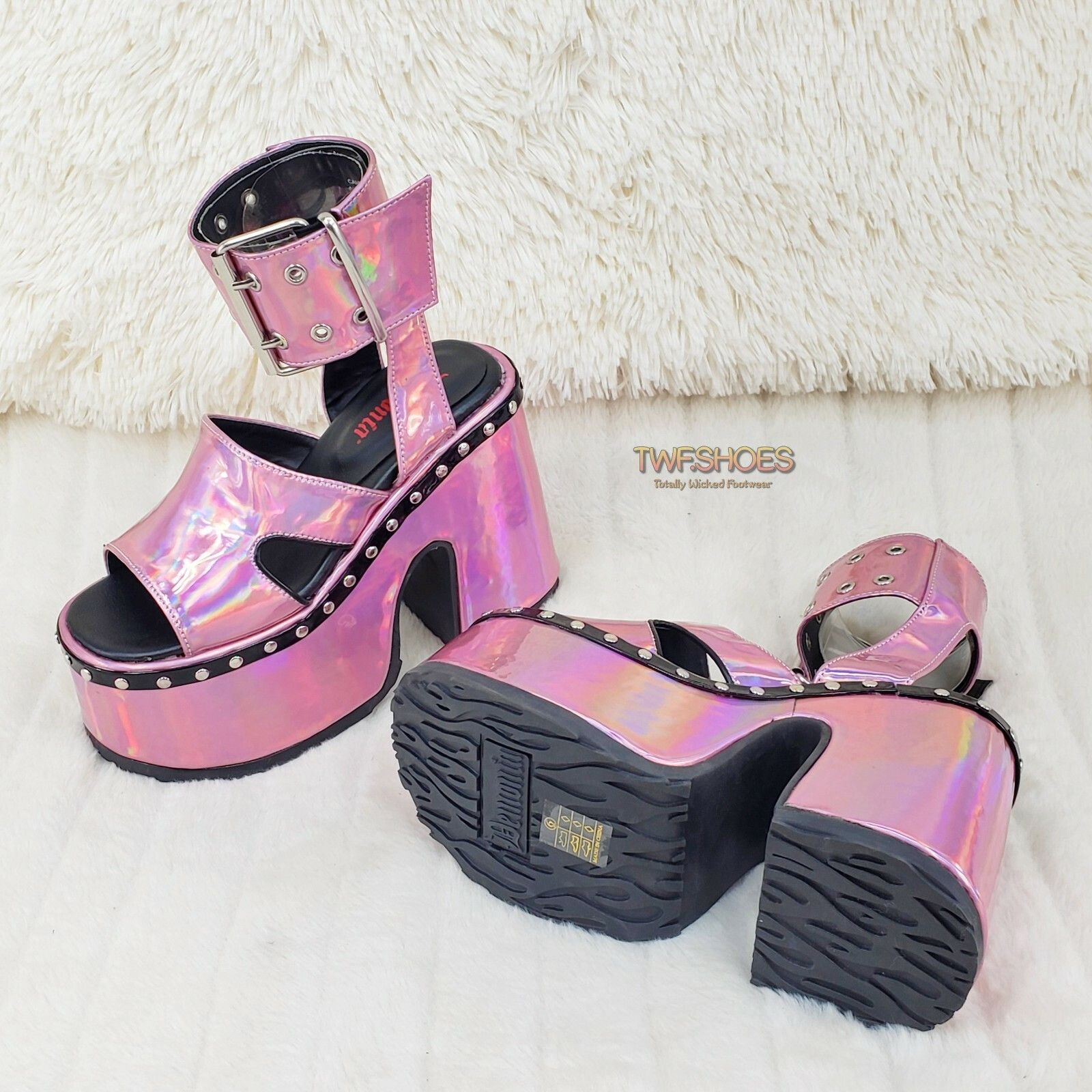 Demonia Cult DEMONIA Camel 102 Stacked Pink Hologram Platform Sandals Got Size US 10 / IT 40 - 7 Thumbnail
