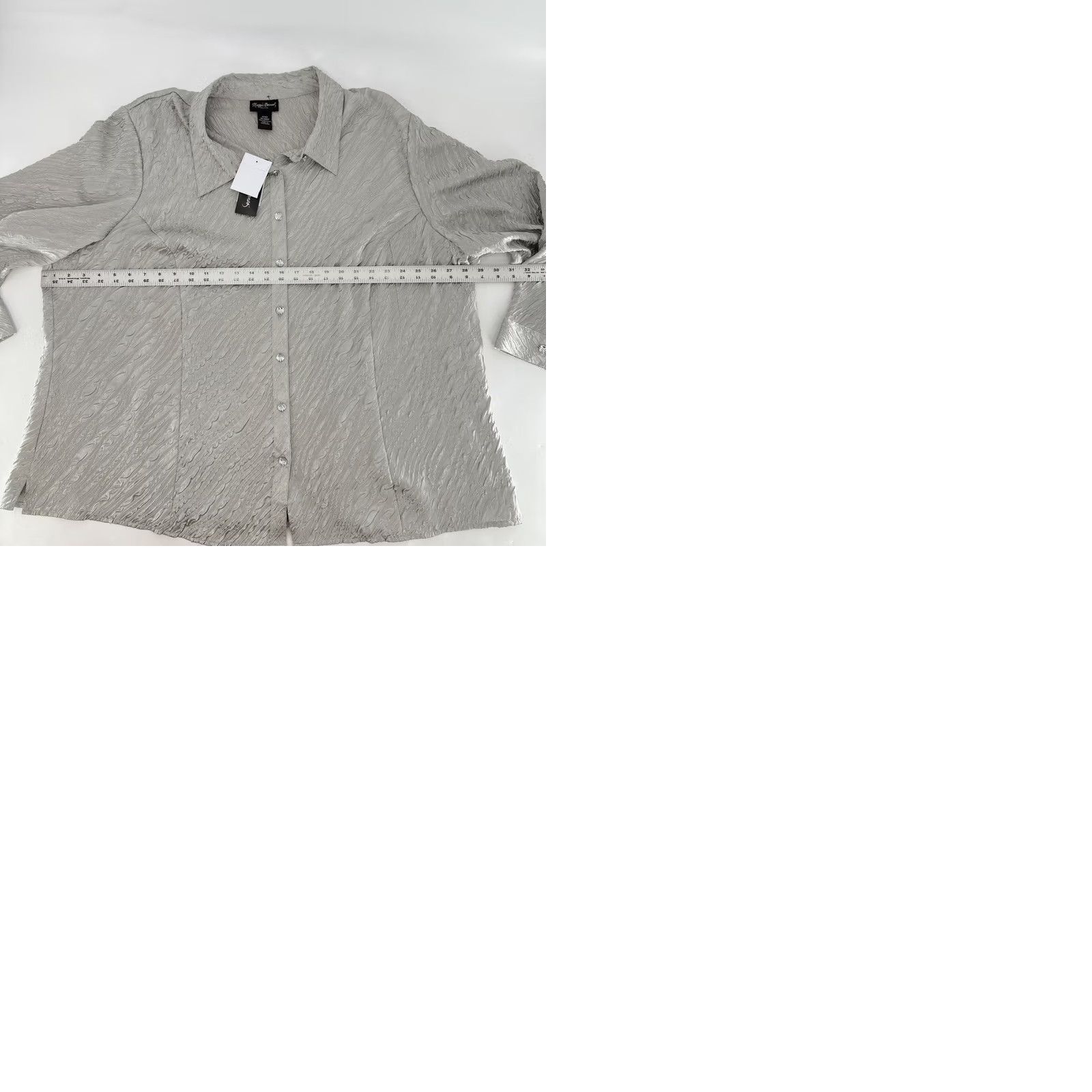 Vintage Maggie Barnes Petite 3XWP Silver Textured Button Front Blouse Shirt NWT Size XXL / US 16-18 / IT 52-54 - 9 Thumbnail
