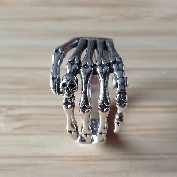 Designer Vintage Punk Skull Skeleton Claw 925 Silver Ring Goth Rave Size ONE SIZE - 4 Thumbnail