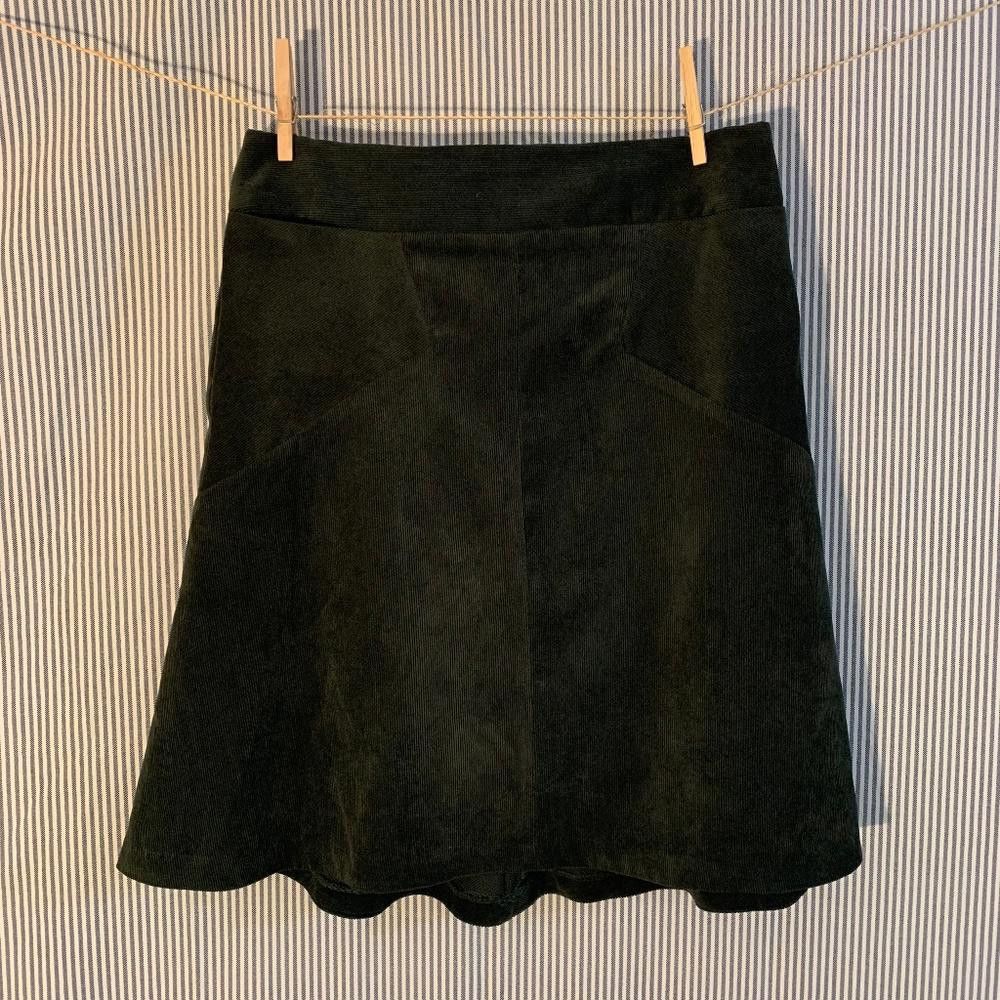 Designer NWT Chelsea & Theodore Dark Olive Corduroy A-Line Skirt, 8 Size 30" / US 8 / IT 44 - 6 Thumbnail
