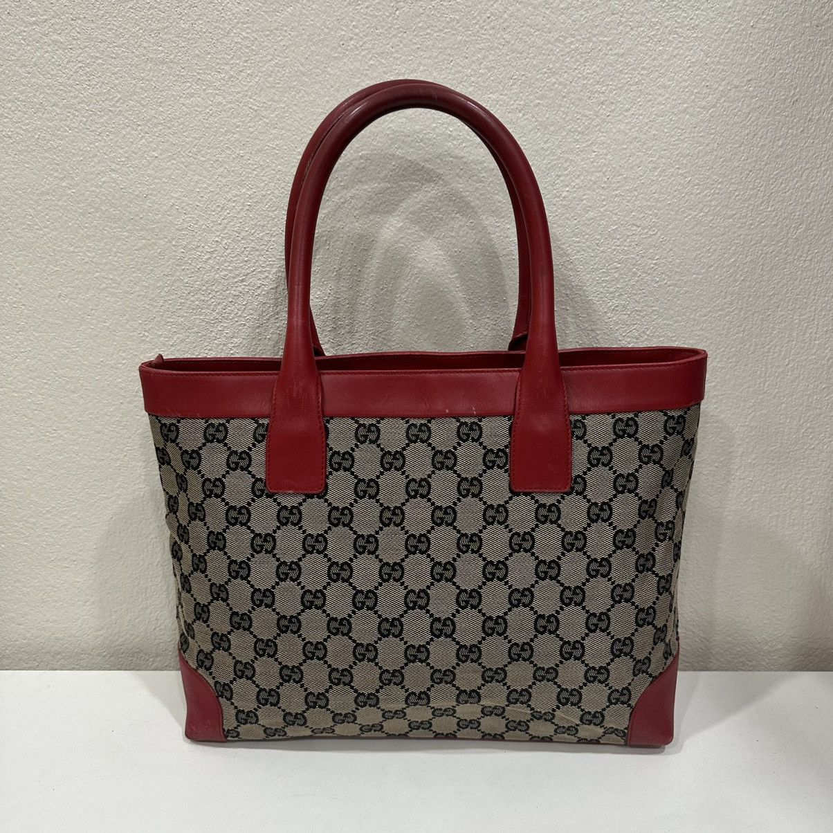 Gucci ‼️YES‼️ GUCCI GG MONOGRAM CANVAS RED LEATHER TOTE HANDBAG Size ONE SIZE - 3 Thumbnail