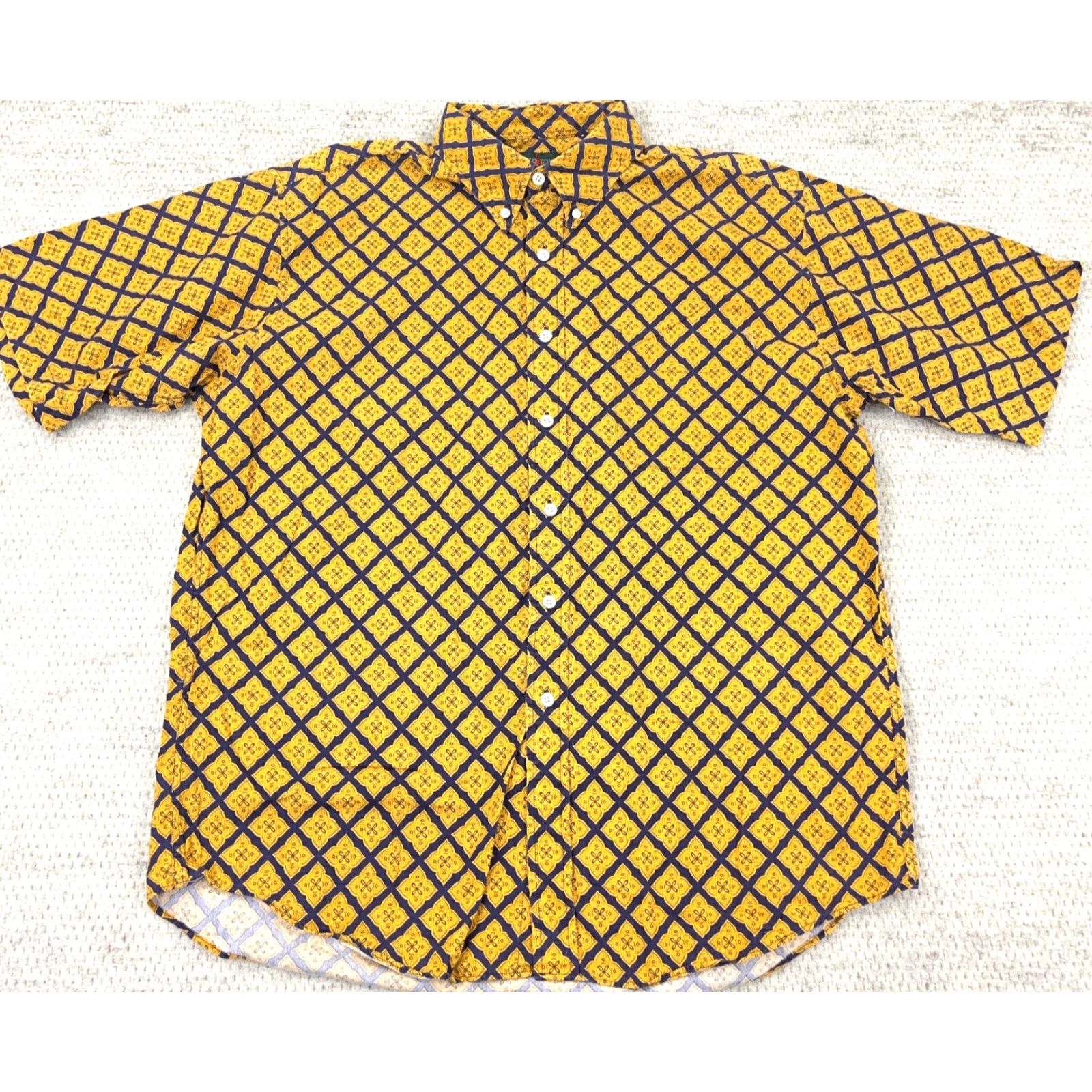 J.Crew VINTAGE J.CREW Button-Up Shirt Men Large Yellow Geometric 90s Linen Cotton Button-Down Classic Fit Mens Size US L / EU 52-54 / 3 - 2 Thumbnail