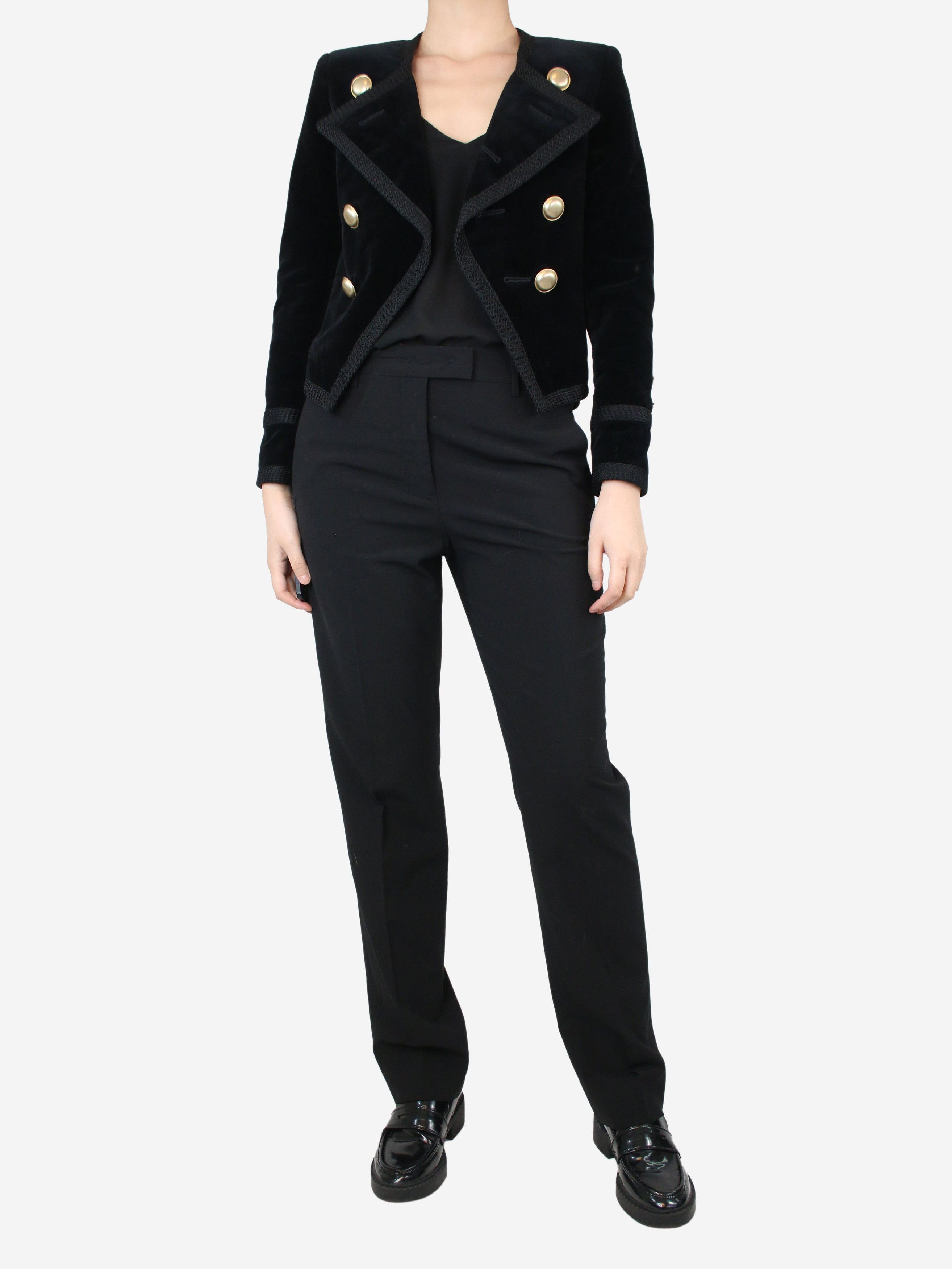 image of Saint Laurent Paris Black Double-Breasted Velvet Blazer - Size Uk 12, Women's