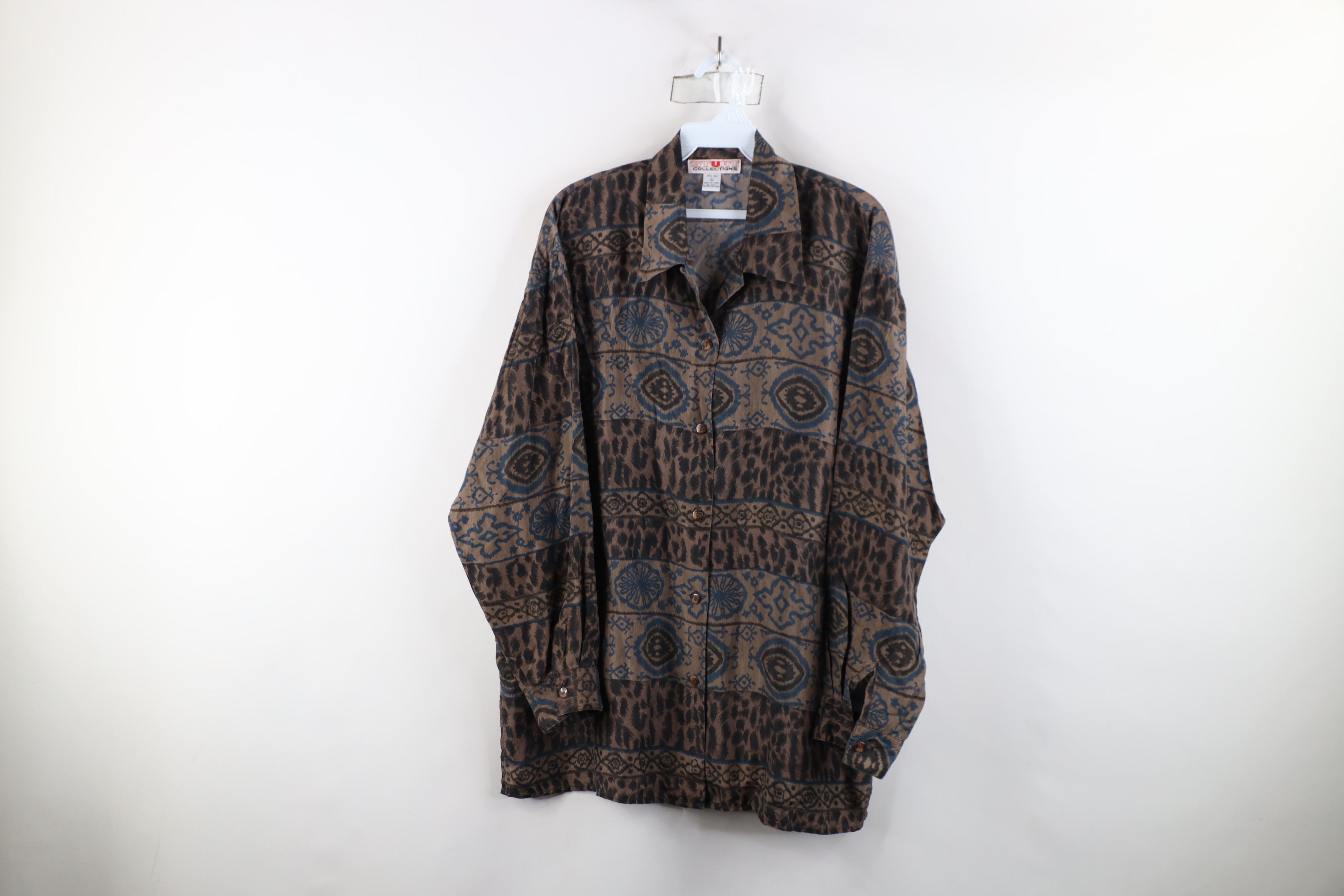 Vintage Vintage 90s Streetwear Geometric Looped Collar Button Shirt Size L / US 10 / IT 46 - 1 Thumbnail
