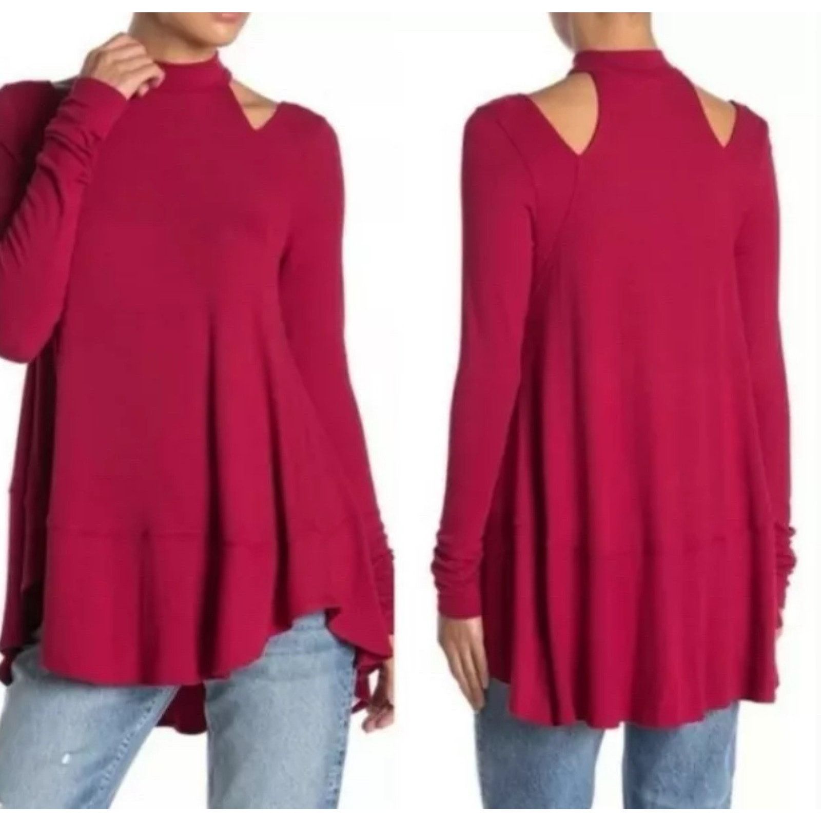 Free People Free People Red Downtown Girl Cut Out Swing Tunic Top Size S / US 4 / IT 40 - 1 Thumbnail