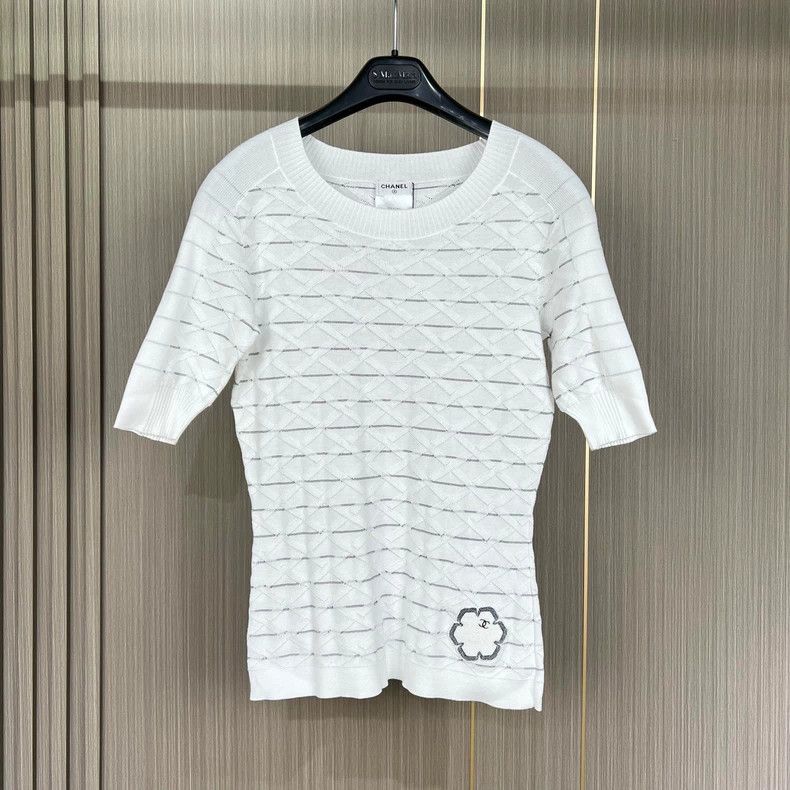 Chanel Chanel White striped knitted Logo short sleeves 2504-Nexta Size XXS / US 00 / IT 34 - 1 Thumbnail