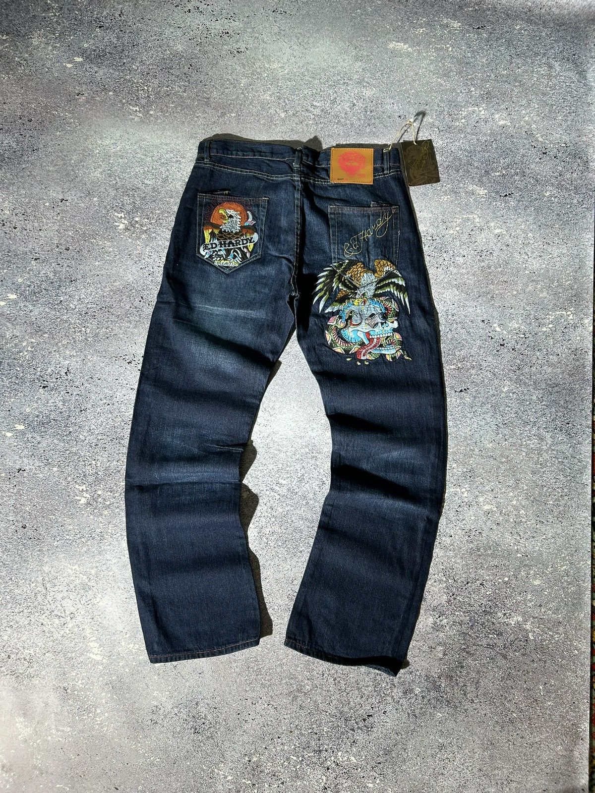 image of Y2K Ed Hardy Jeans Eagle Skull Snake Death Baggy Denim Rap in Blue, Men's (Size 36)