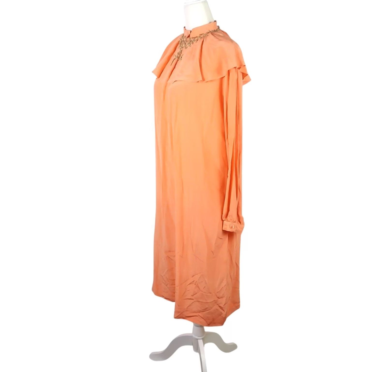 Vintage VINTAGE 80s Orange Silk Long Sleeve Sheath Midi Dress 12 Women Adults Party Cocktail Spring Fall 100% Silk Size XL / US 12-14 / IT 48-50 - 3 Thumbnail