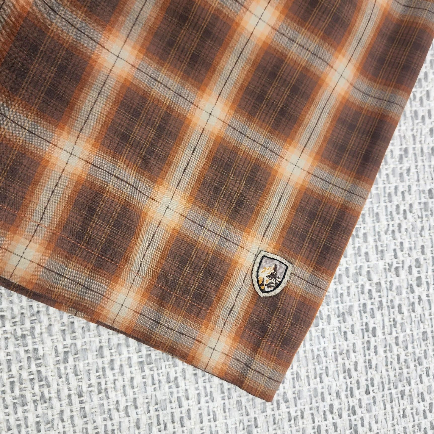 Vintage KÜHL Shirt Mens Large Brown Orange Plaid Short Sleeve Button-Up Size US L / EU 52-54 / 3 - 4 Thumbnail