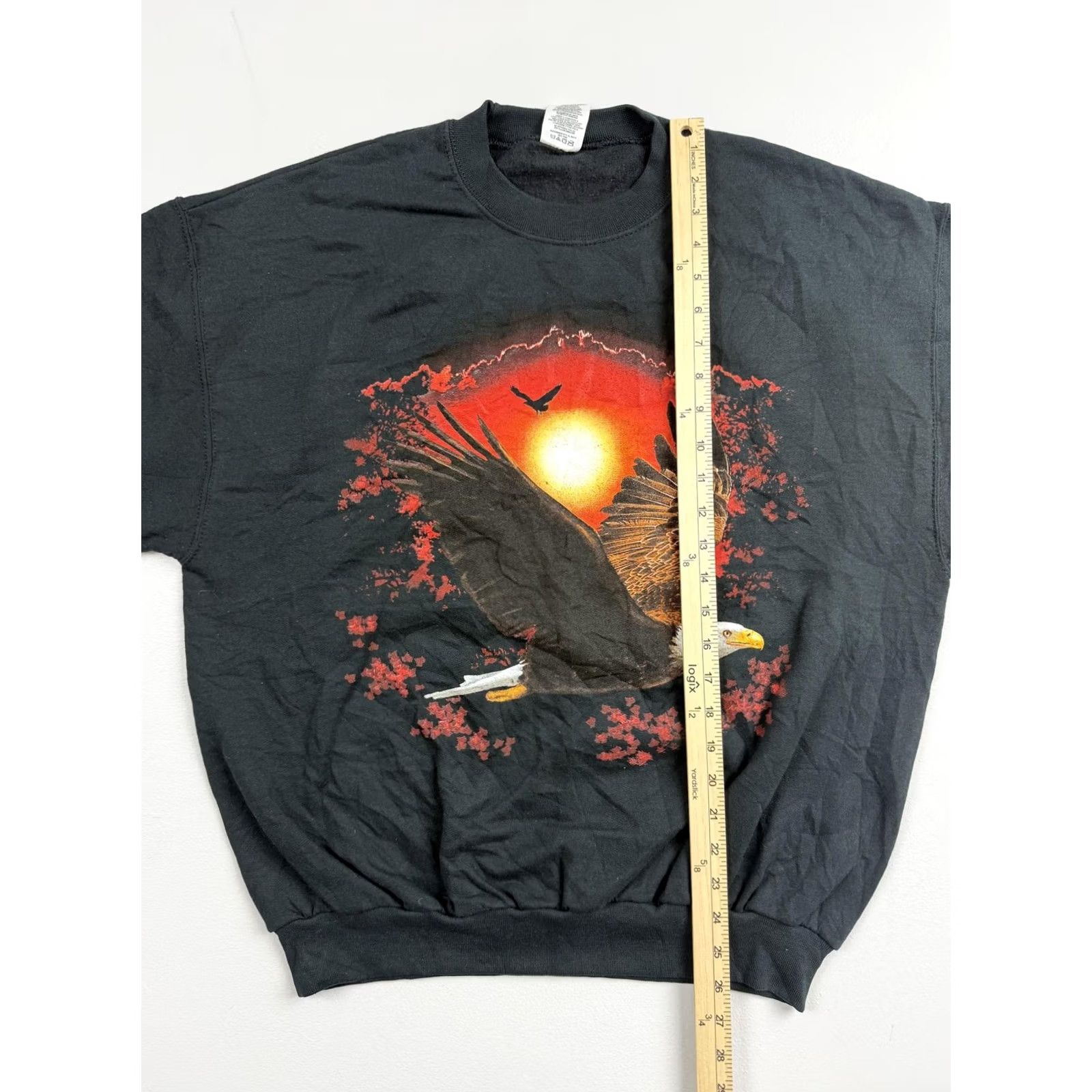 Jerzees Jerzees Sweatshirt Mens Large Black Fleece Crewneck Graphic Print Bald Eagle Sunset Winter Nature Animals Logo Regular Fit Front Chest Size US L / EU 52-54 / 3 - 4 Thumbnail