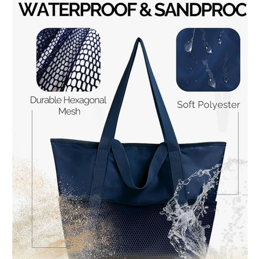 The Unbranded Brand Beach Bag Waterproof Sandproof FoldableZipper Mesh Pockets Size ONE SIZE - 2 Thumbnail