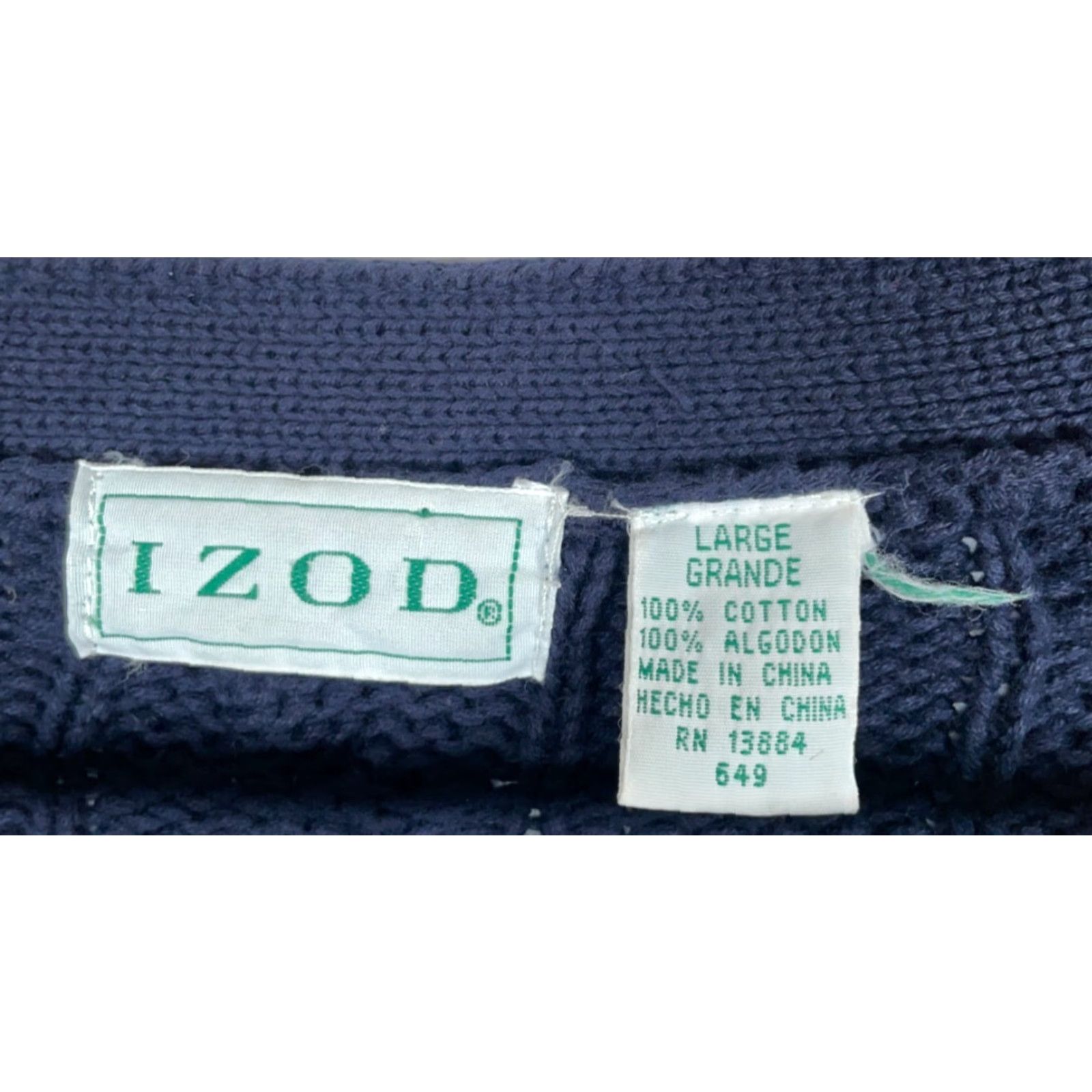 Izod VINTAGE IZOD Sweater Cardigan Men Large Dark Blue Cable-Knit Cotton Striped 90s Preppy Tennis Cricket Mens Size US L / EU 52-54 / 3 - 3 Thumbnail