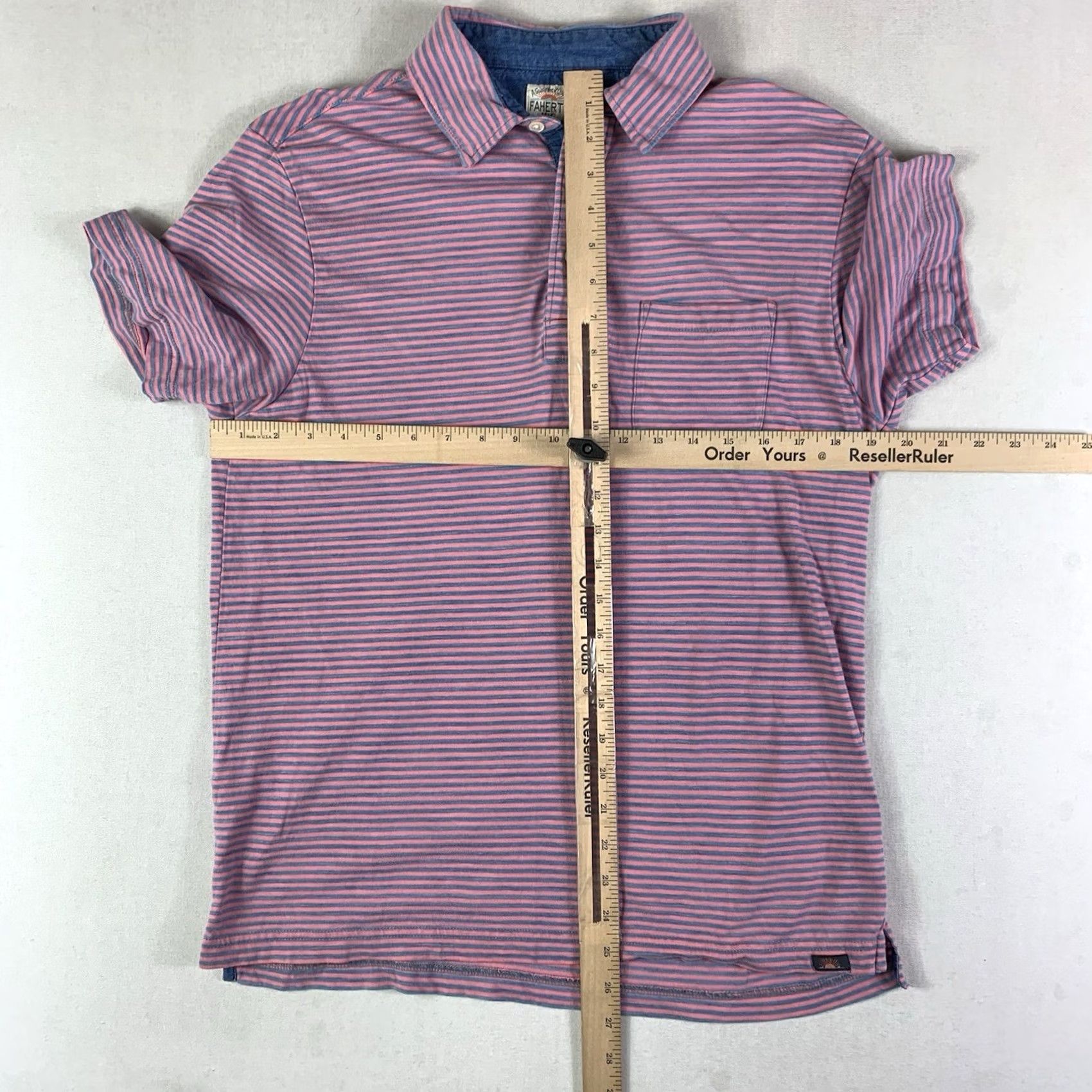 Faherty Faherty Polo Shirt Mens Medium Blue Pink Stripe Organic Cotton Pocket Casual Polo Shirt M Mens Pink Stripe Polo Shirt Size US M / EU 48-50 / 2 - 3 Thumbnail