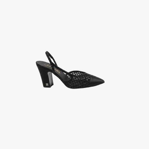 Chanel o1h1sh10526 Embroidered Mesh Slingback in Black Size US 7 / IT 37 - 1 Preview