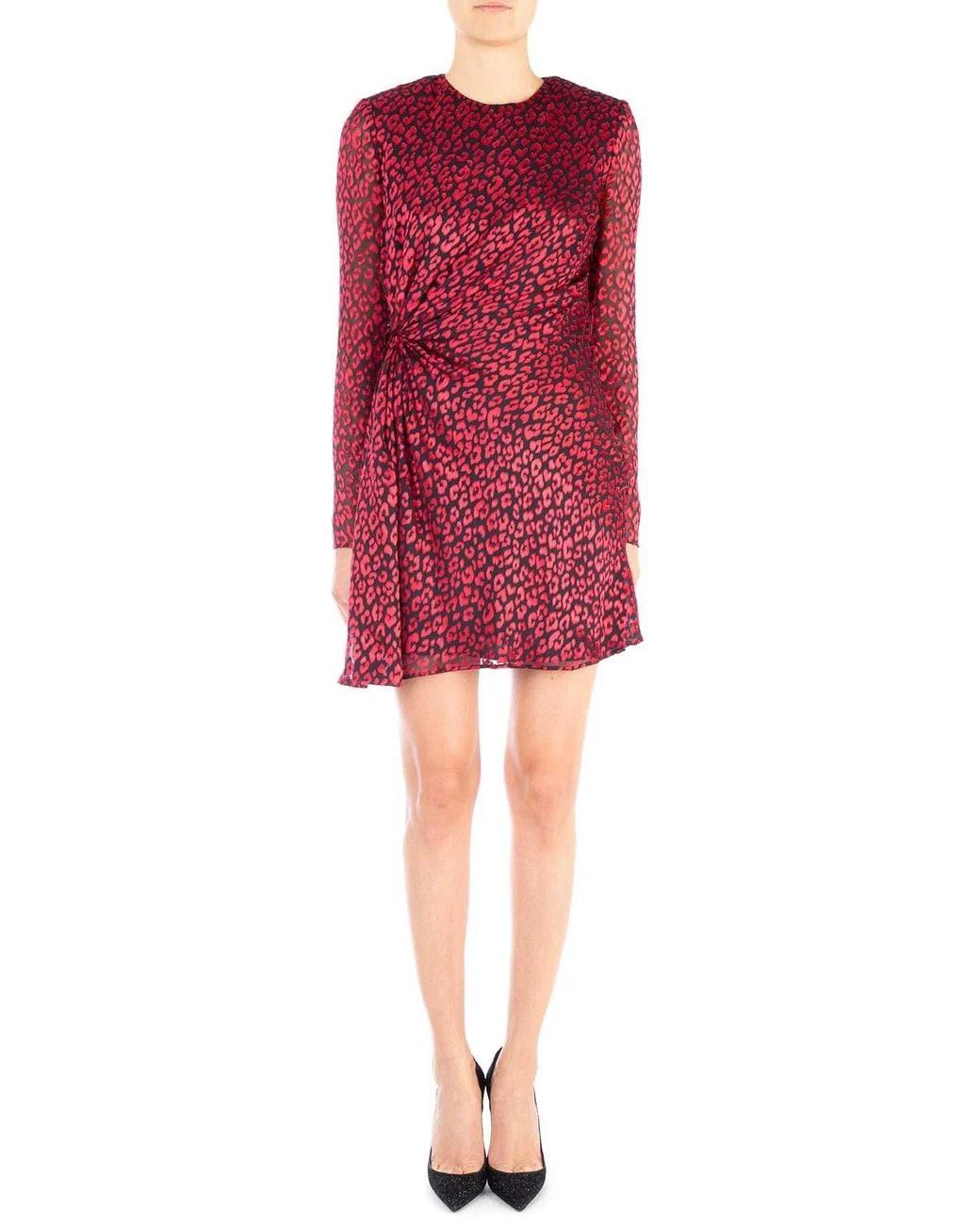 Saint Laurent Paris Red Leopard Print Tie-Up Silk Mini Dress Size S / US 4 / IT 40 - 2 Thumbnail