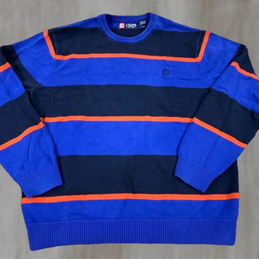 Chaps Chaps Sweater Mens Large Blue Orange Crew Neck Knit Striped Colorblock Pullover Collared Notions? Size US L / EU 52-54 / 3 - 1 Thumbnail