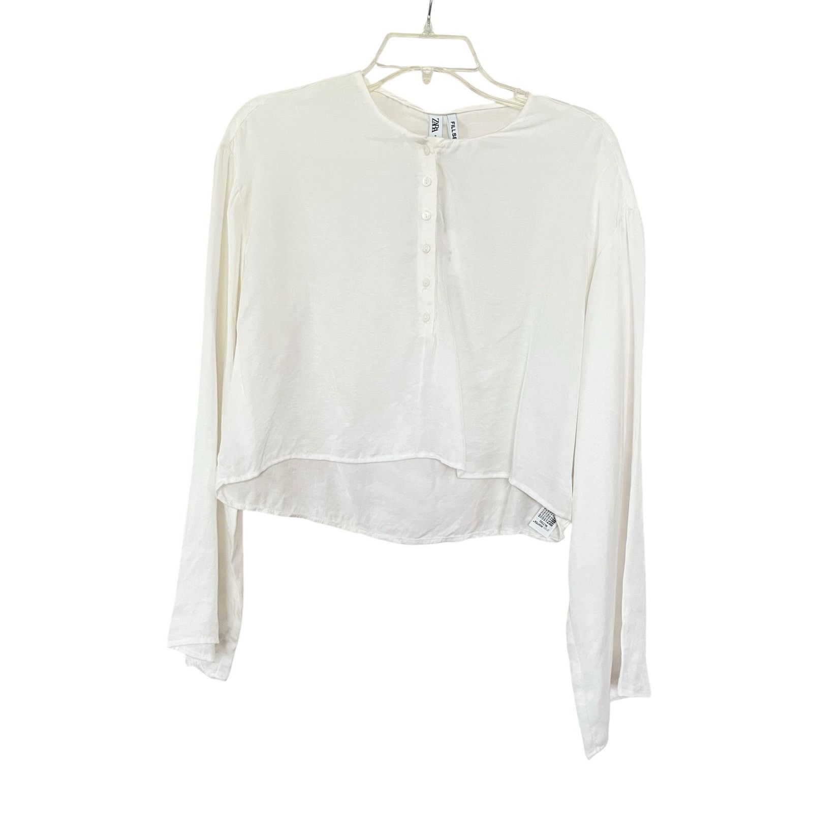 Zara Zara Ecru Boxy Cropped Henley Button Wide Long Sleeve Blouse Size M / US 6-8 / IT 42-44 - 1 Thumbnail