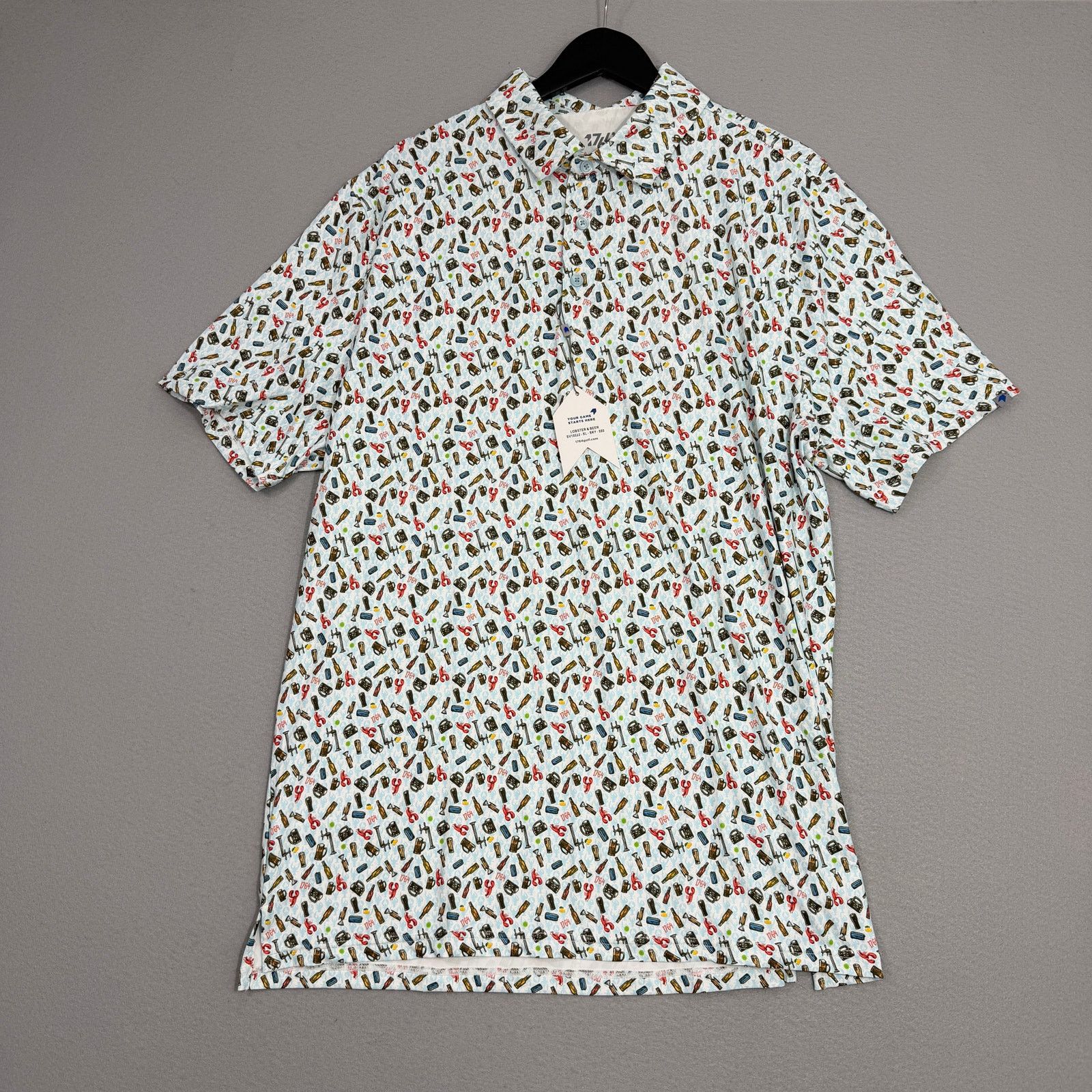 Vintage 1764 Polo Shirt Extra Large Blue Lobster Beer All Over Print Size US XL / EU 56 / 4 - 1 Thumbnail
