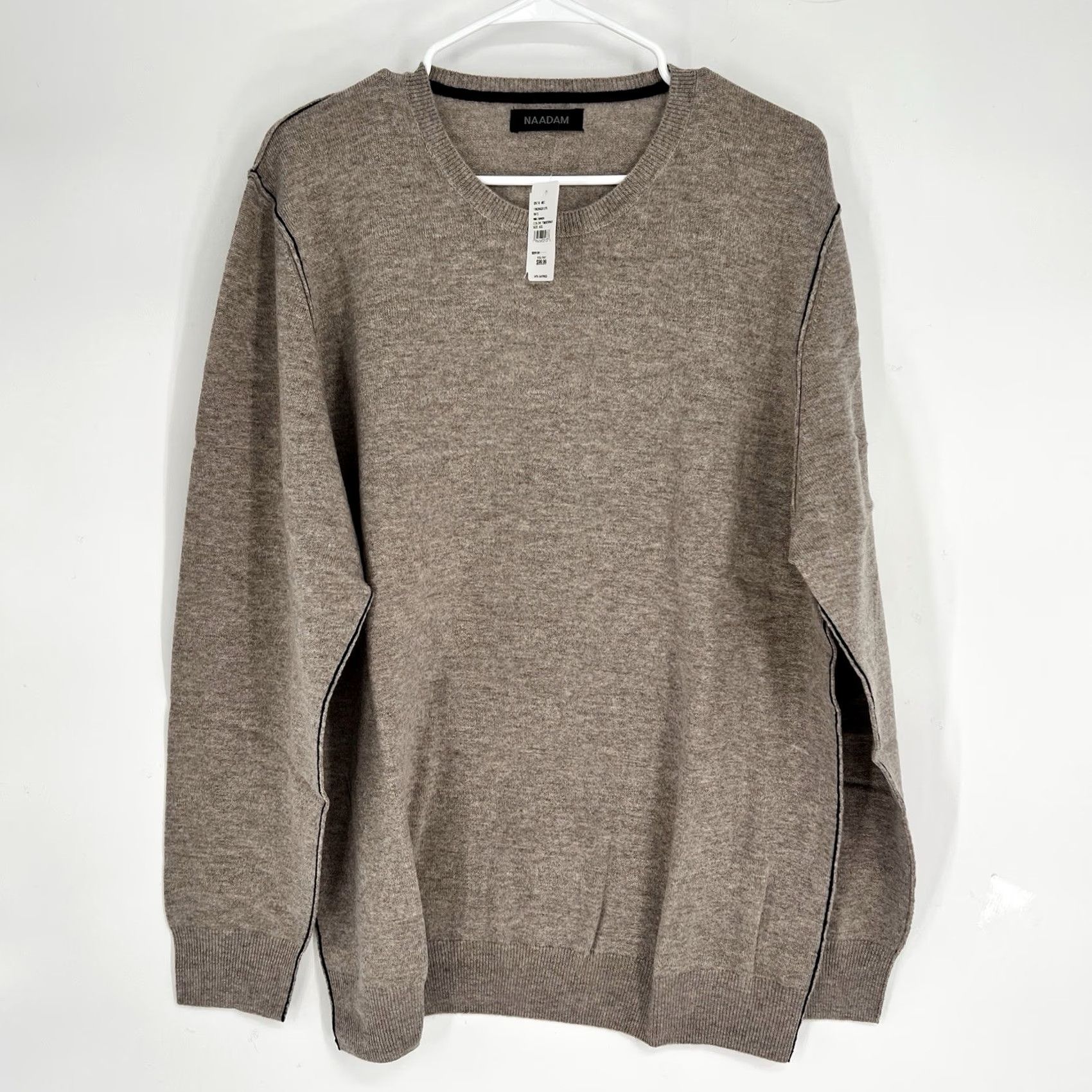 NAADAM Nadaam Wool & Cashmere Blend Crewneck Sweater Mens 2XL Beige Navy Piping Outline Crew Neck Solid Knit Pullover Short Description: Not included Size US XXL / EU 58 / 5 - 2 Thumbnail