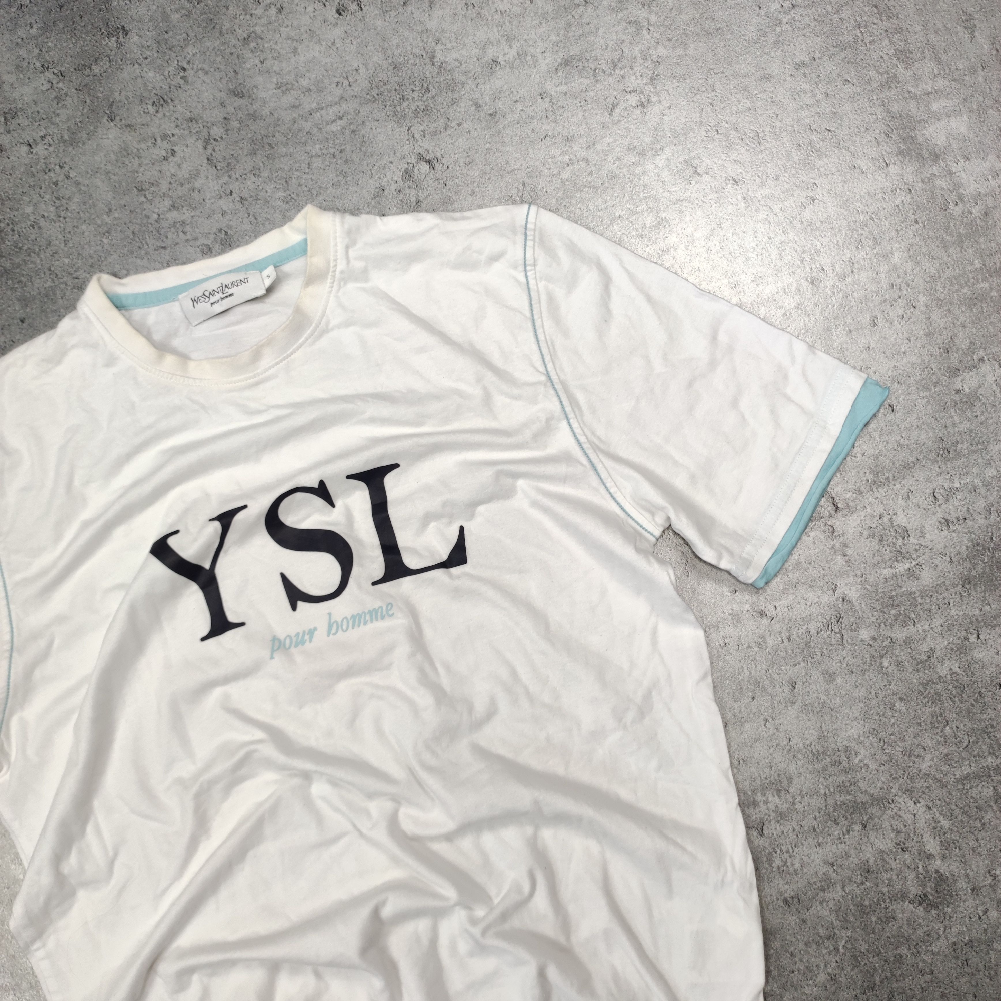 Vintage × Yves Saint Laurent RARE Vintage YSL Yves Saint Lauren White Big Logo Tshiert Size US S / EU 44-46 / 1 - 3 Thumbnail