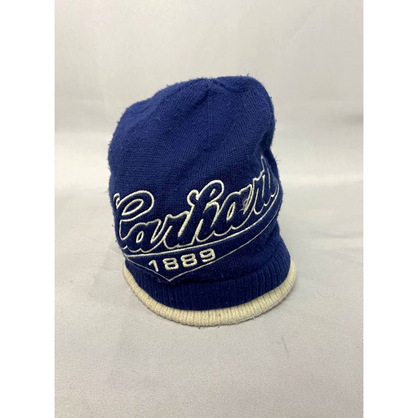 Carhartt Carhartt Mens Beanie Hat OneSize Embroidered Polyester Winter Warm Cap Blue White Knit Size ONE SIZE - 2 Thumbnail