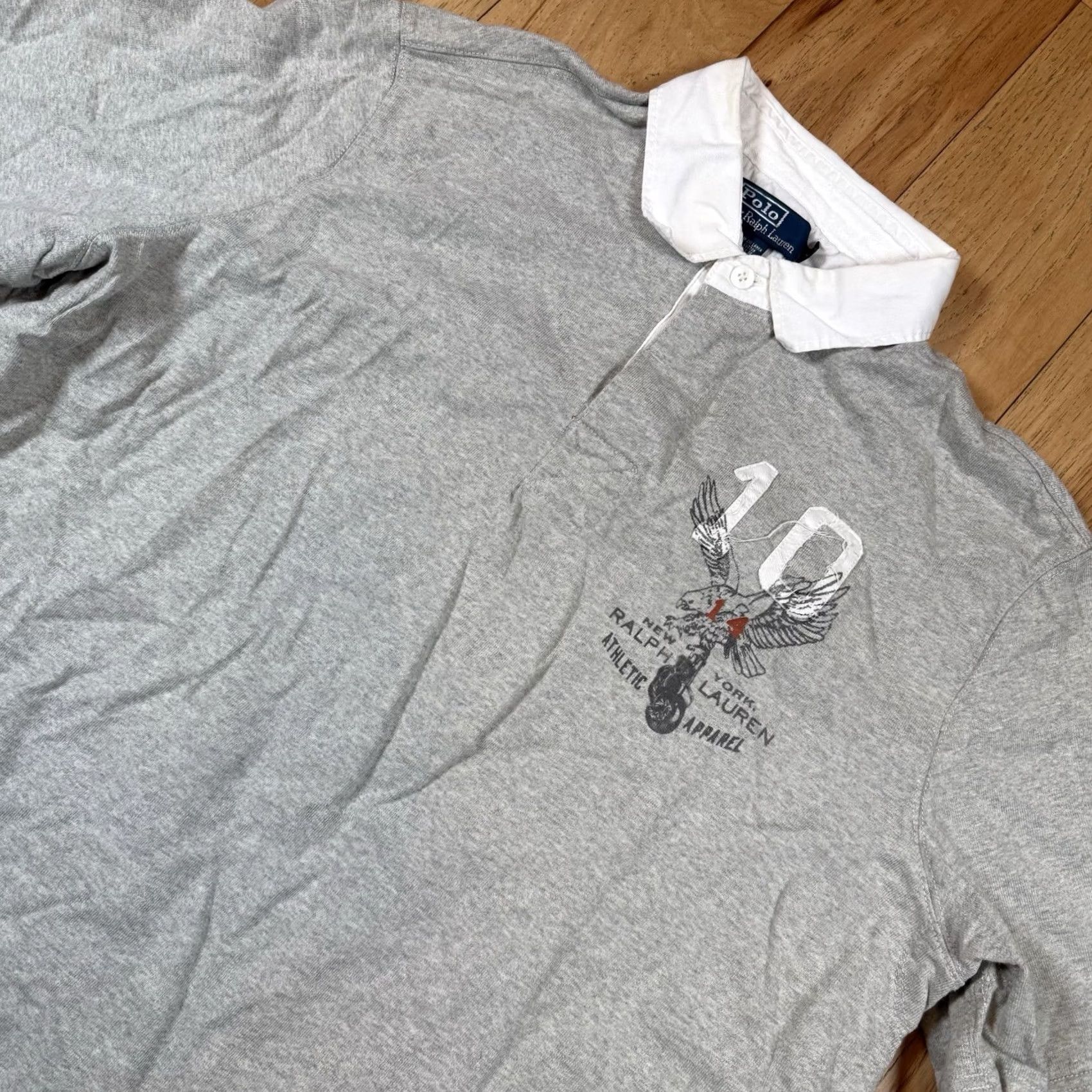 Ralph Lauren VINTAGE Polo Ralph Lauren Rugby Shirt Mens XL Grey Short Sleeve Eagle New York Size US XL / EU 56 / 4 - 2 Thumbnail