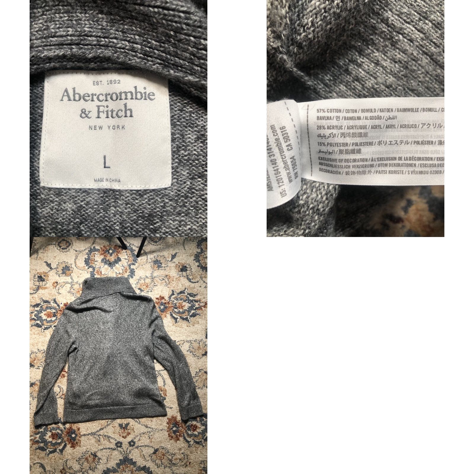 Abercrombie & Fitch Abercrombie & Fitch Cardigan Sweater Mens L Gray Waffle-Knit Pockets Preppy V-Neck Casual Knit Seasonal Comfort Regular Size US L / EU 52-54 / 3 - 8 Thumbnail