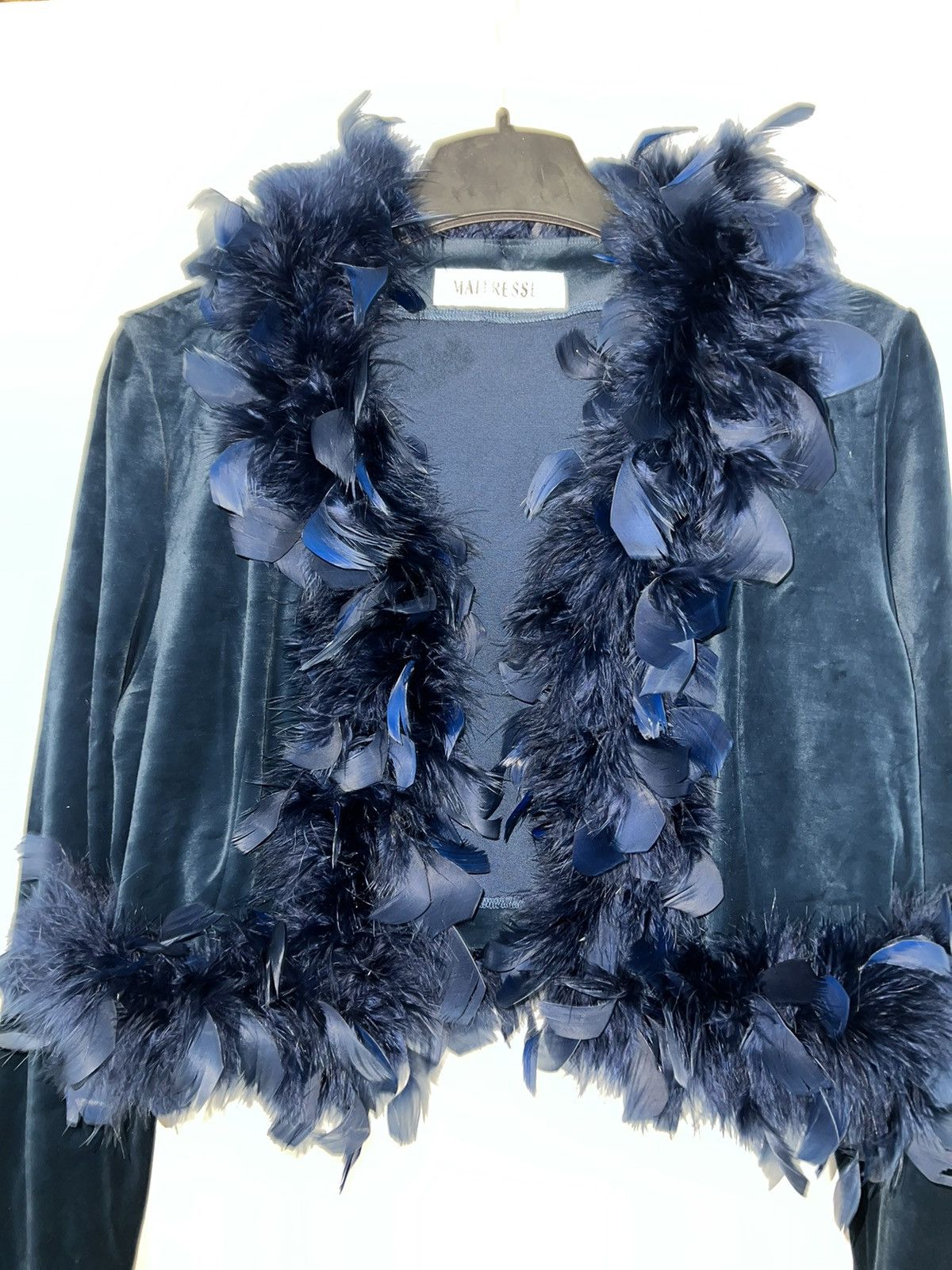 Miu Miu Blue velvet crop with feathers trim 🦚🦕 Size M / US 6-8 / IT 42-44 - 13 Thumbnail