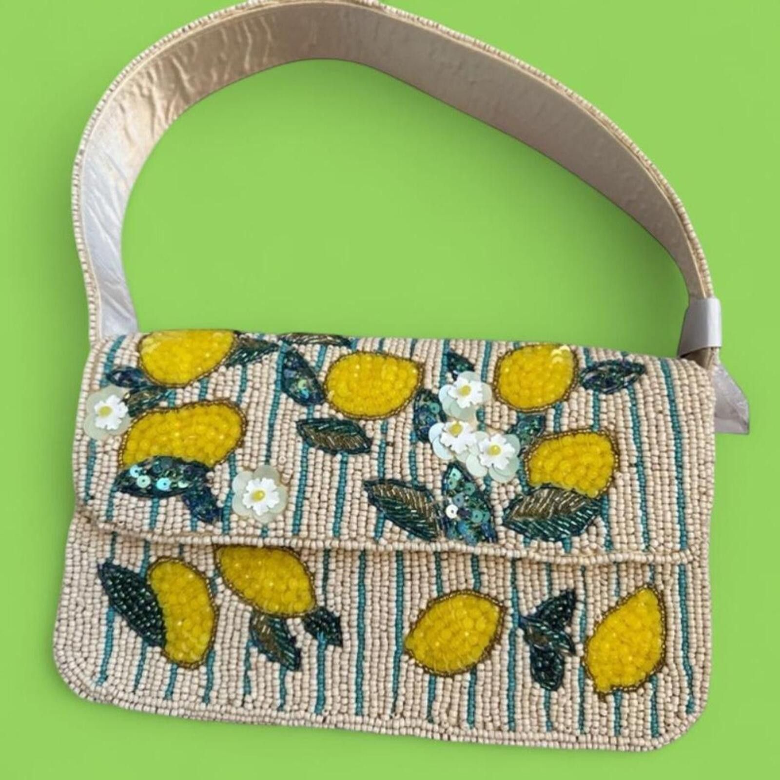 Other Tiktok Viral Lemon Striped Beaded Bag with Sequins Size ONE SIZE - 1 Thumbnail