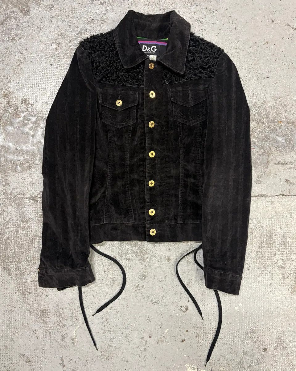 Dolce & Gabbana 2000s Dolce & Gabbana Black Corduroy Fur Jacket Size S / US 4 / IT 40 - 1 Thumbnail