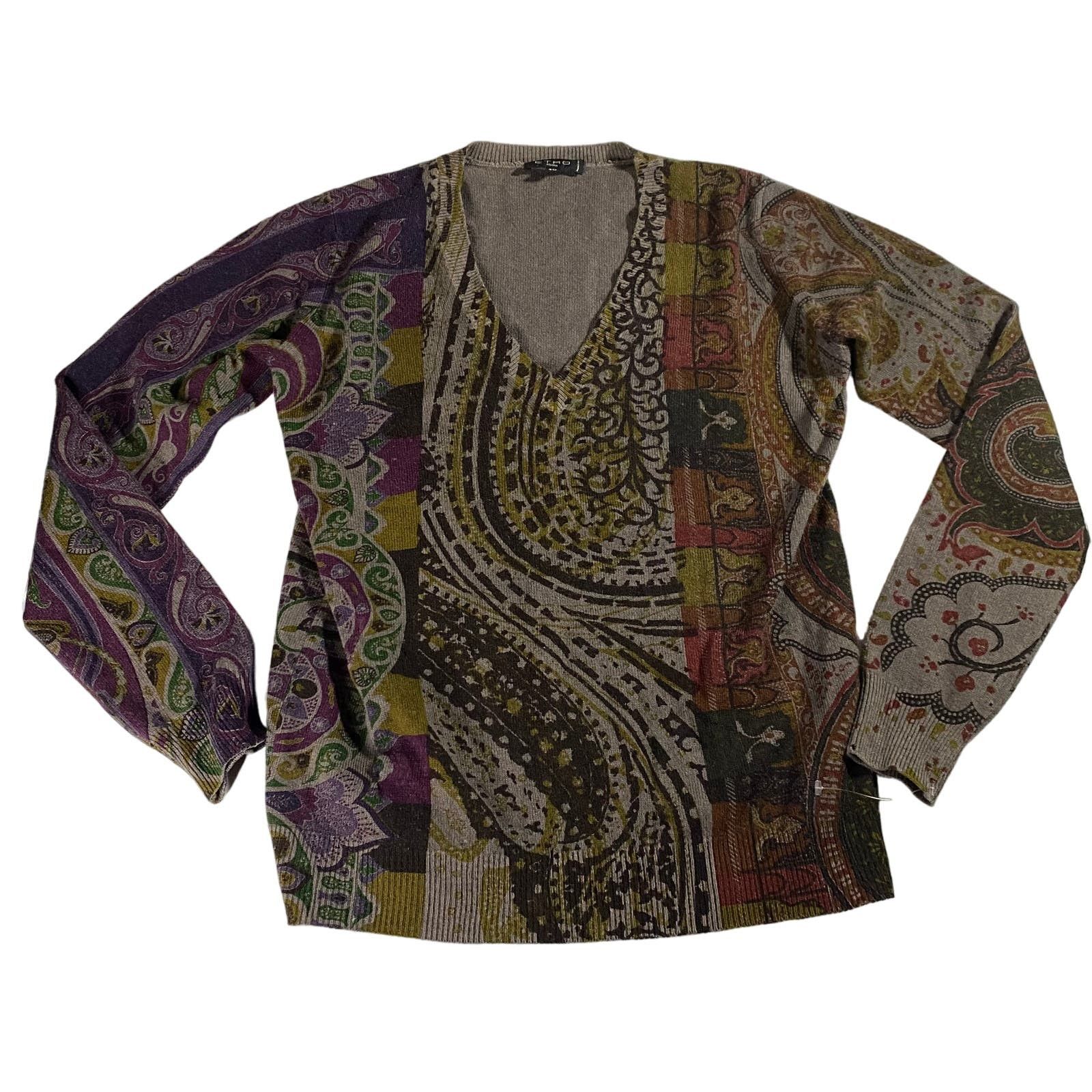 image of Etro Wool Cashmere Aop V Neck Sweater Women's 40 Small