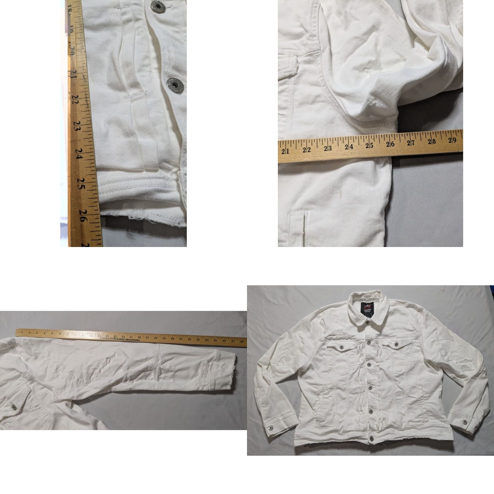 Jordan Craig JORDAN CRAIG LEGACY EDITION Men 2XL White Distress Stretch Denim Trucker Jacket Size US XXL / EU 58 / 5 - 8 Thumbnail