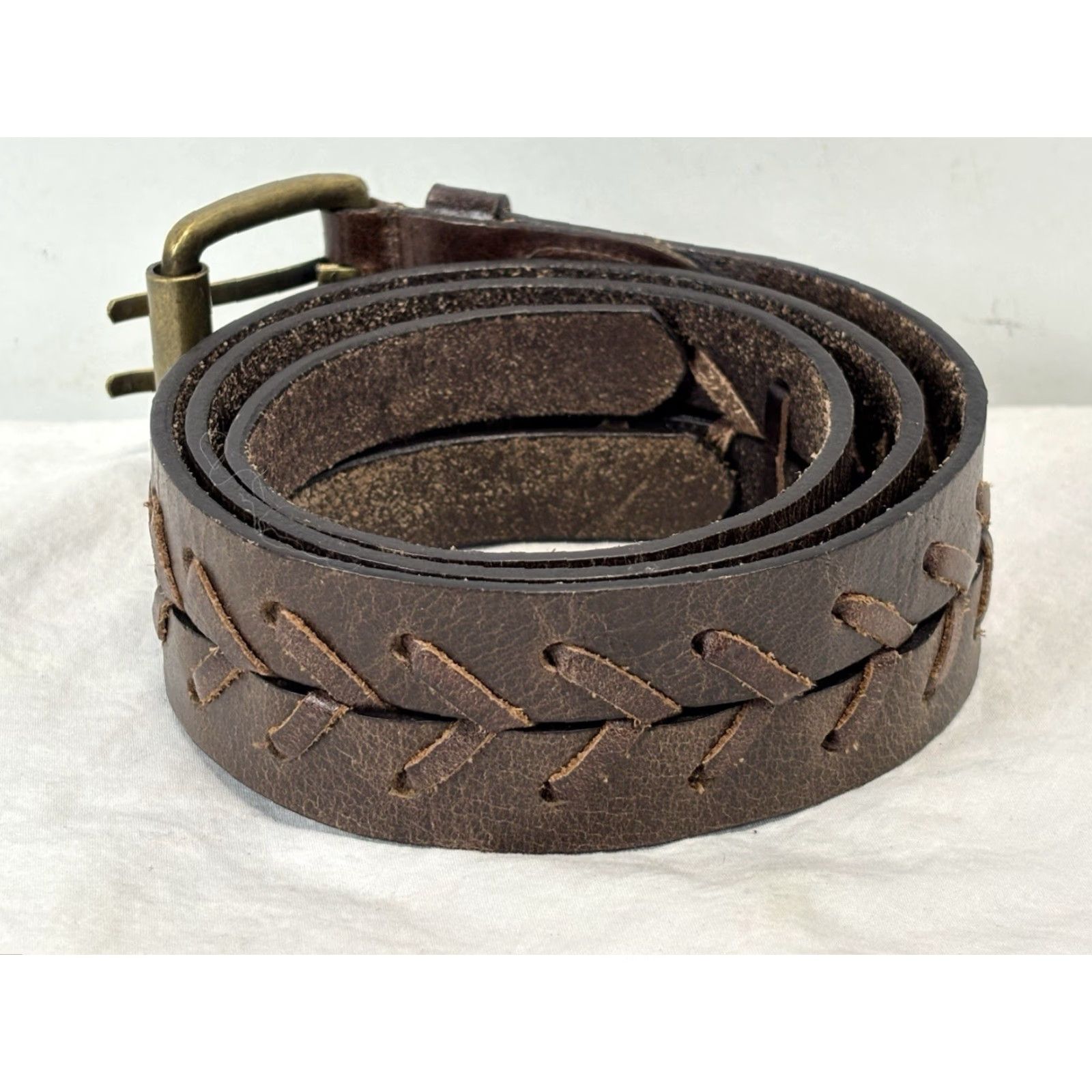 Doublet Unbranded Brown Leather Belt M 33”-37” Double Brass Prong Western Boho Cowboy Cowgirl Women Size ONE SIZE - 3 Thumbnail