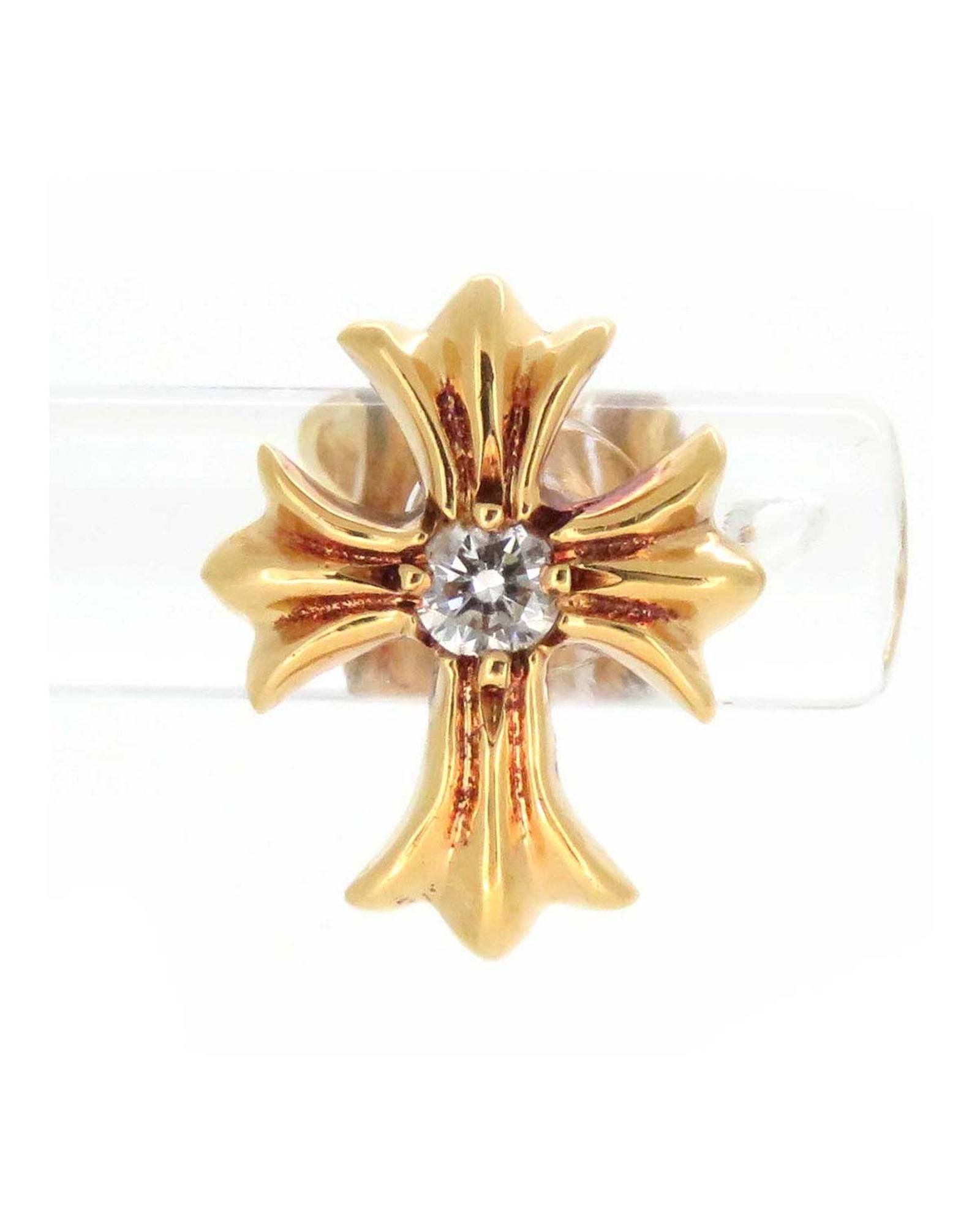image of Gold Diamond Cross Stud Earring By Chrome Hearts - Ab Condition, Women's