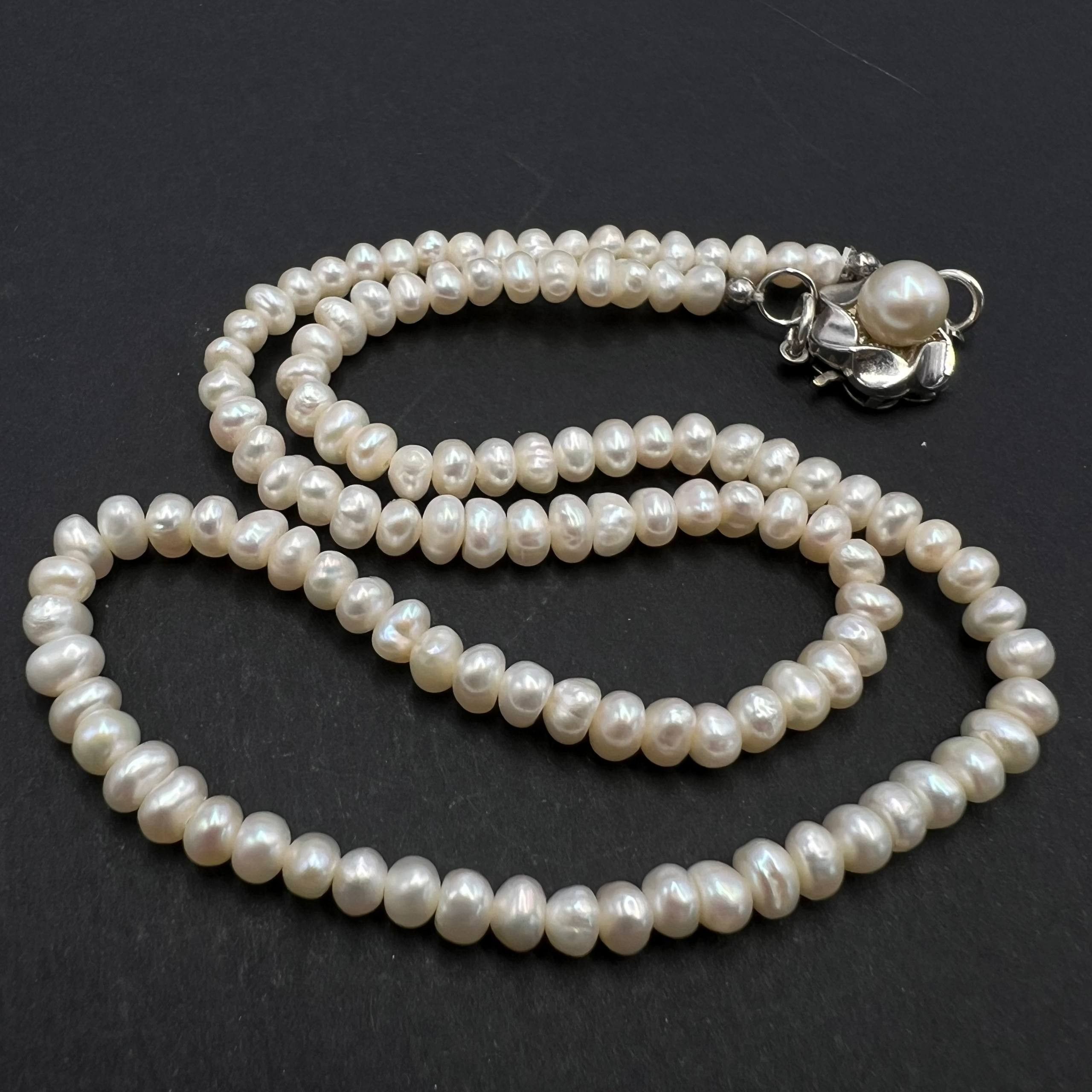 1950s Vintage Freshwater Pearl Necklace Beads 835 Silver